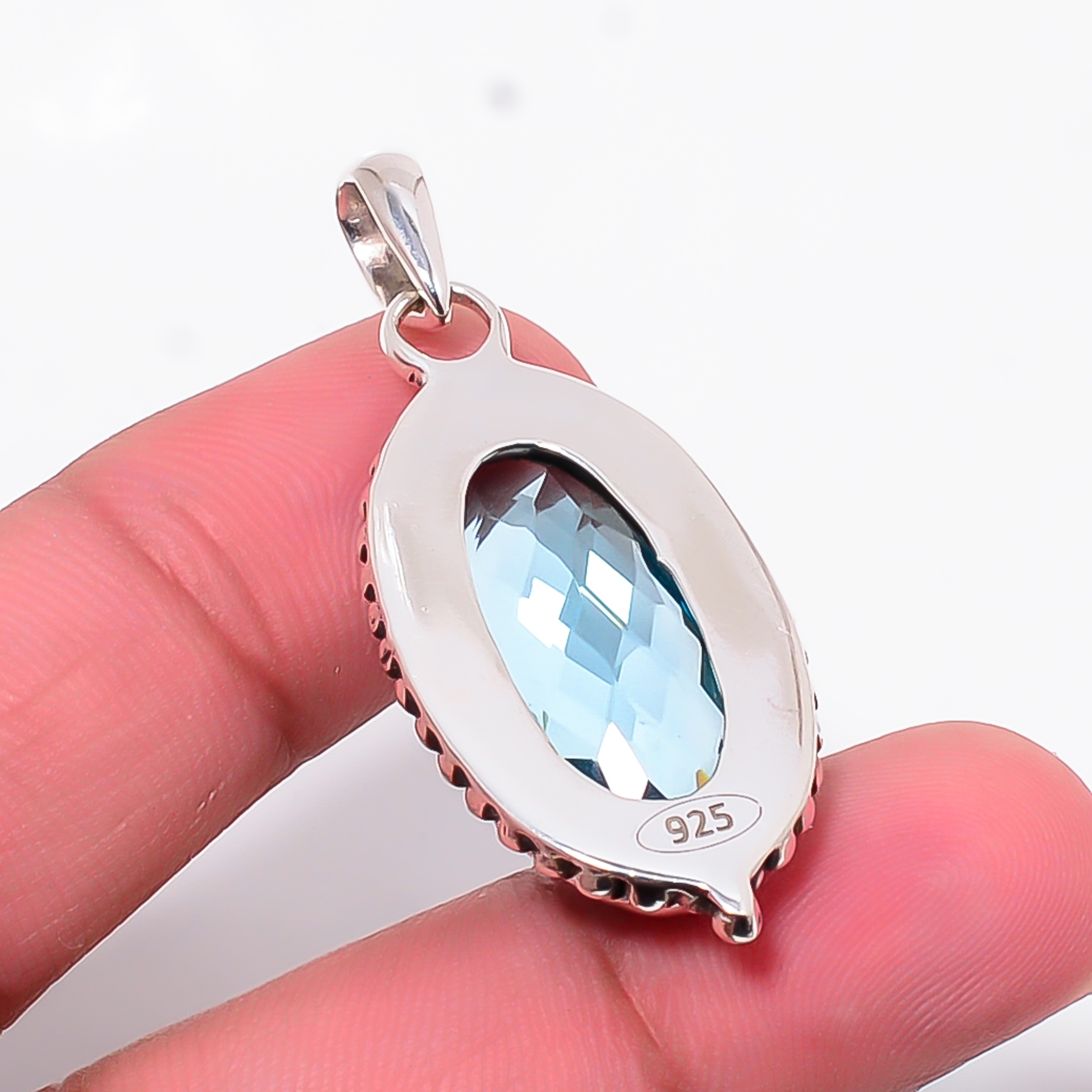 Blue Topaz - Simulated 925 Solid Sterling Silver Pendant
