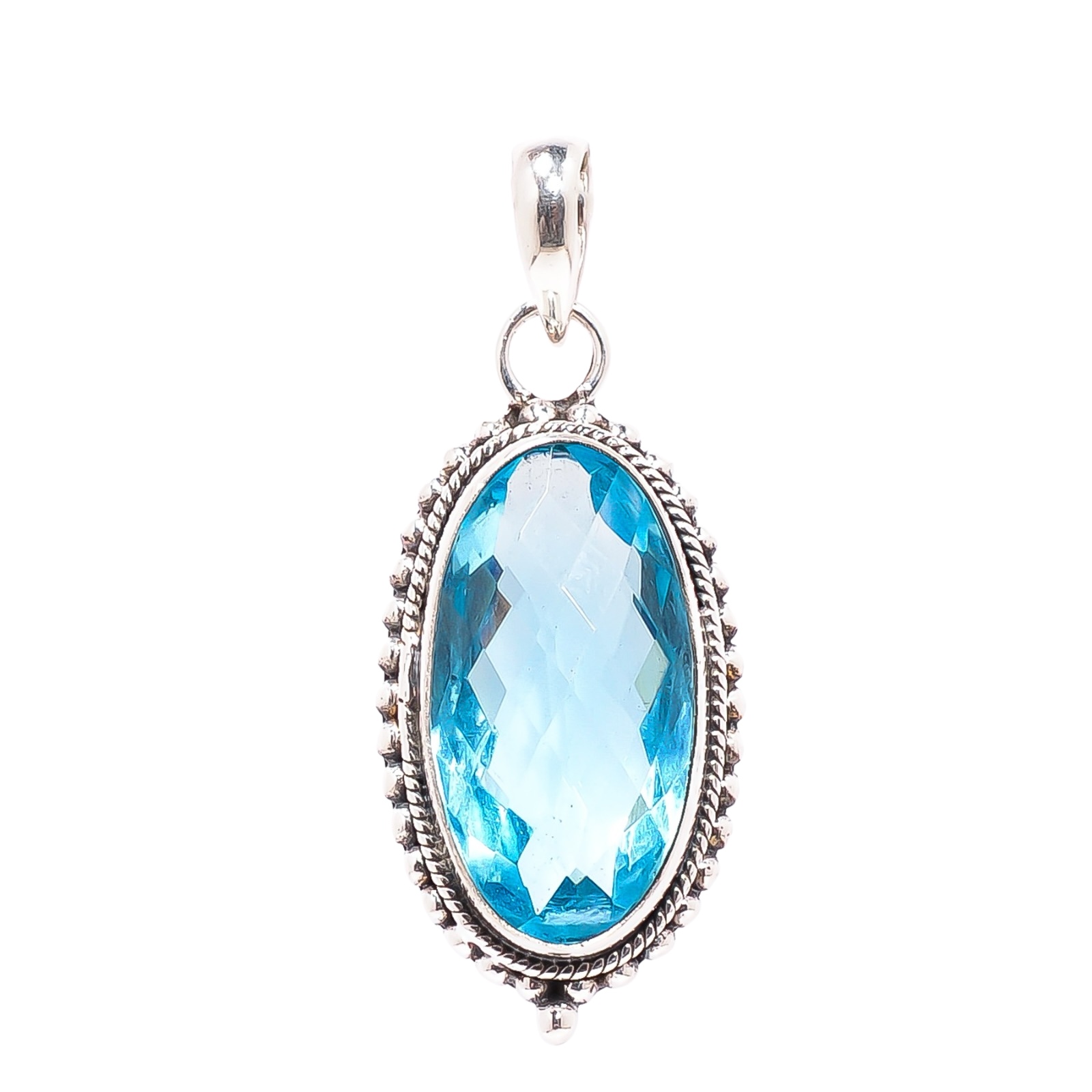 Blue Topaz - Simulated 925 Solid Sterling Silver Pendant