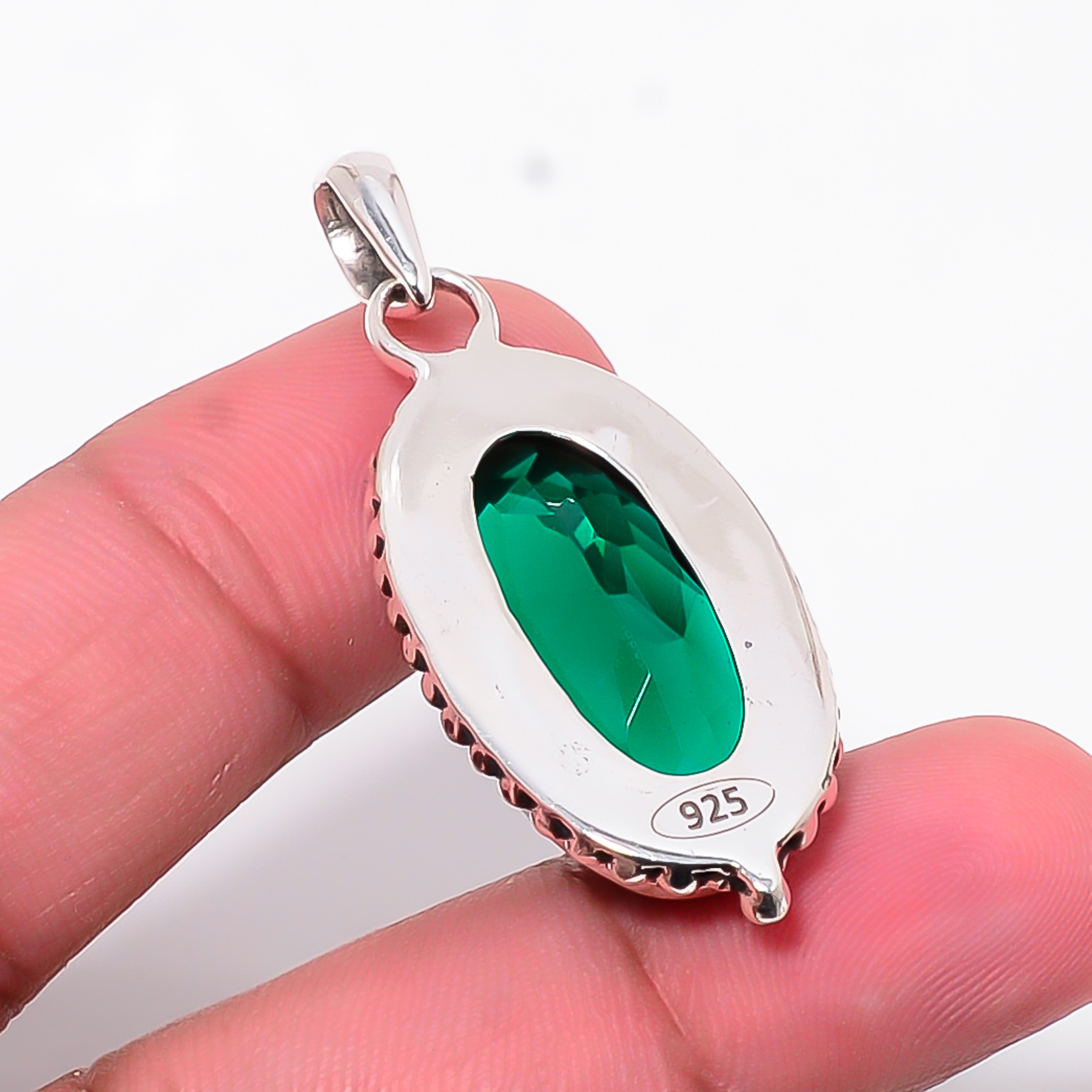 Chrome Diopside - Simulated 925 Solid Sterling Silver Pendant