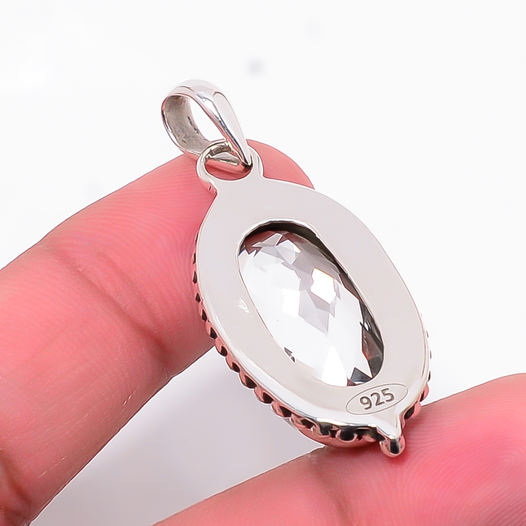 White Topaz - Simulated 925 Solid Sterling Silver Pendant