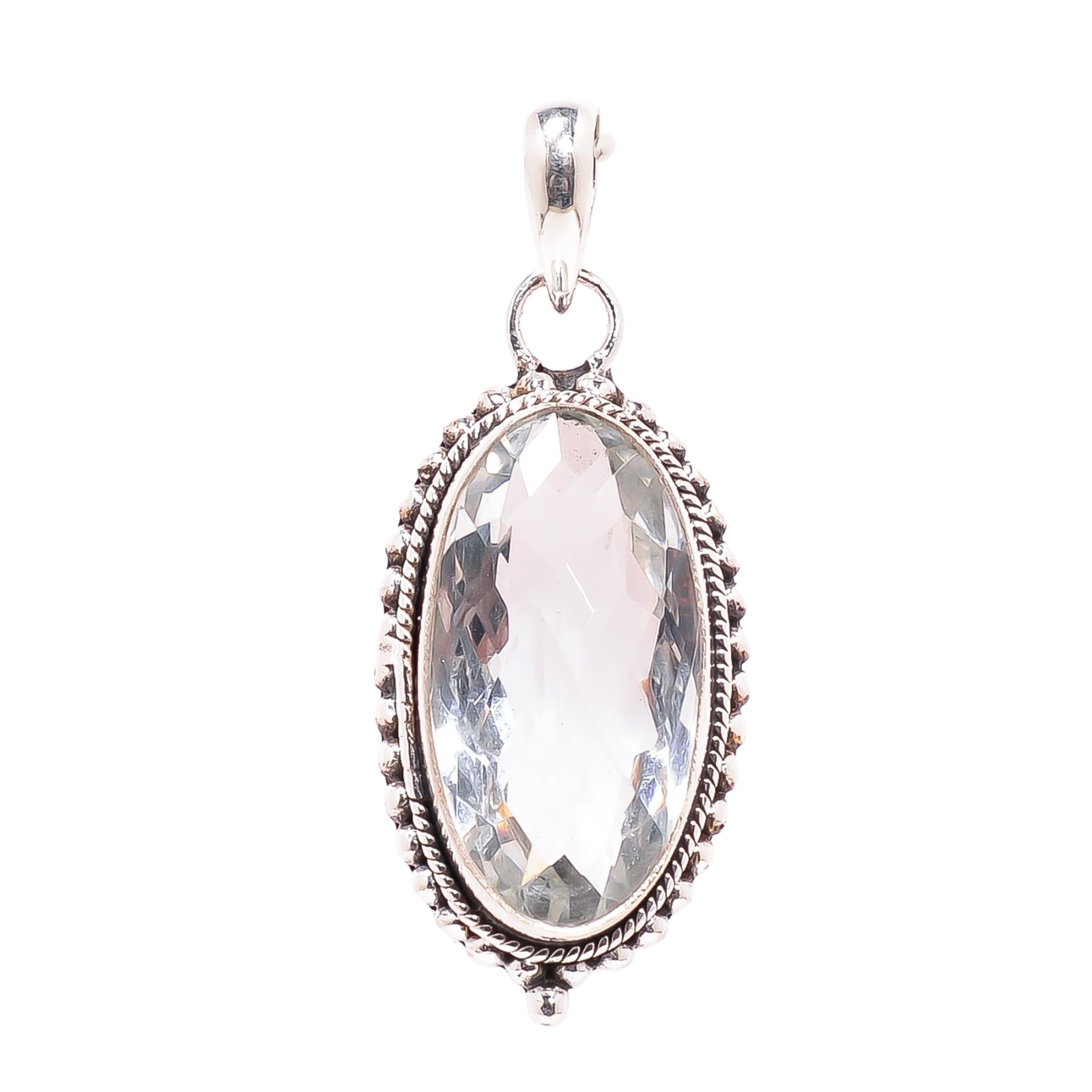 White Topaz - Simulated 925 Solid Sterling Silver Pendant