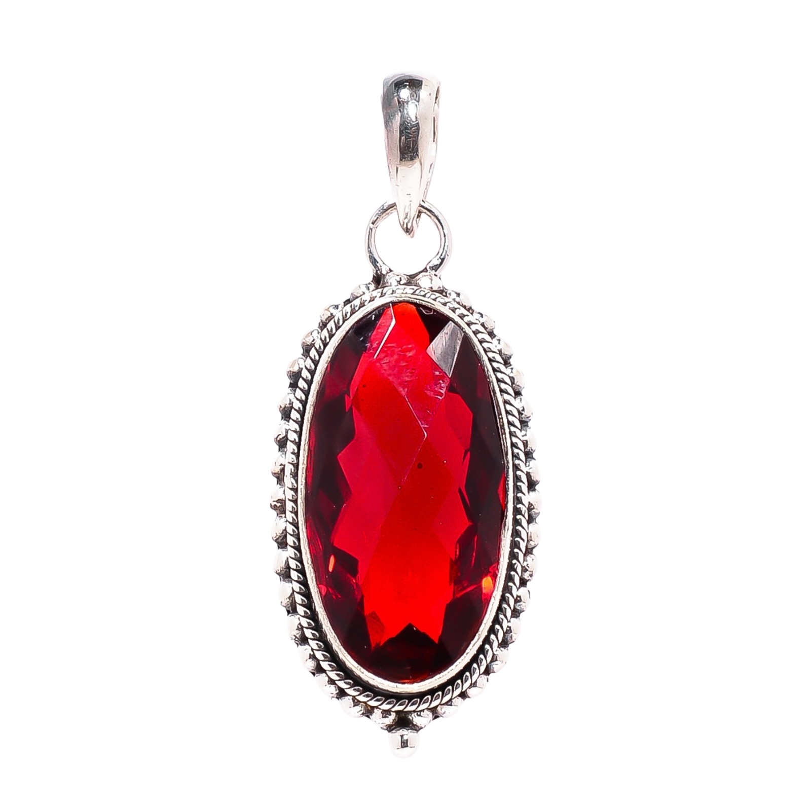 Red Garnet - Simulated 925 Solid Sterling Silver Pendant