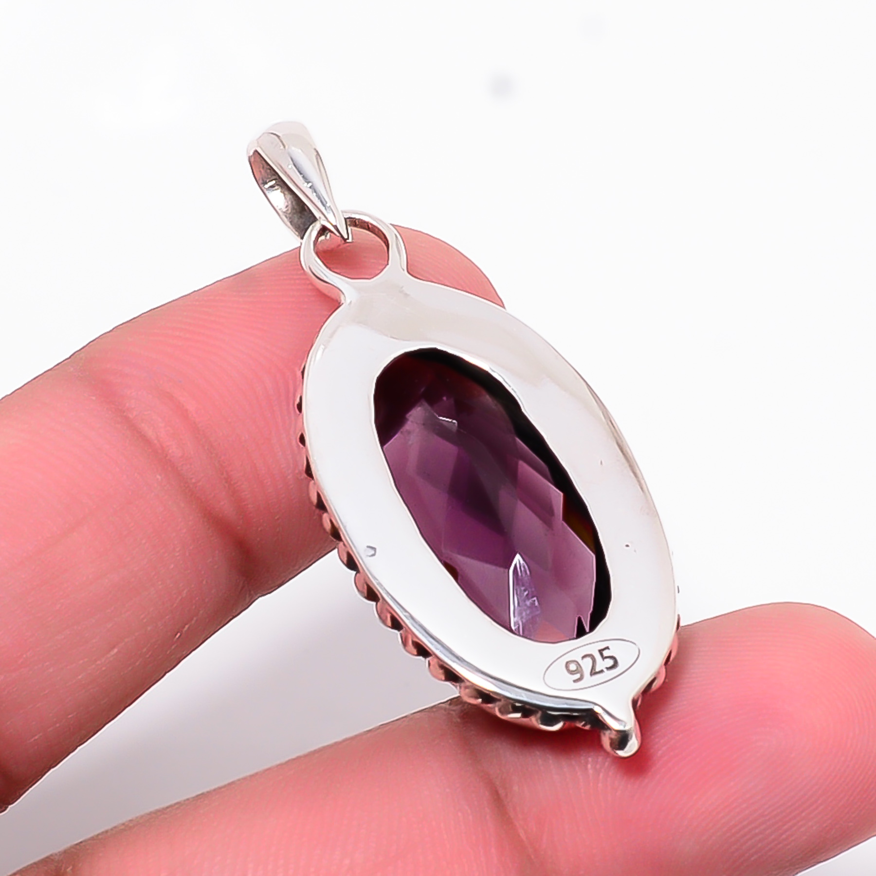Purple Amethyst - Simulated 925 Solid Sterling Silver Pendant