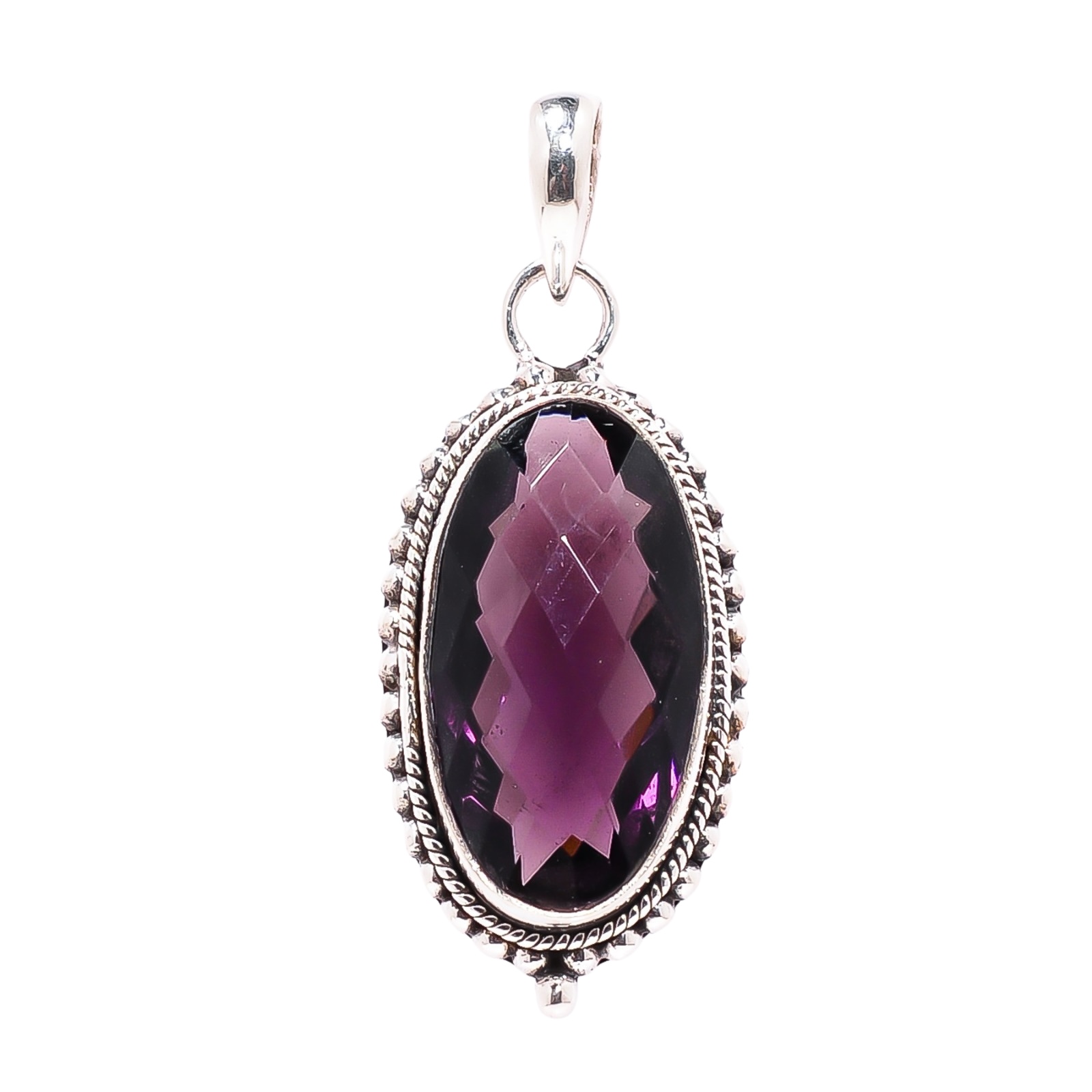 Purple Amethyst - Simulated 925 Solid Sterling Silver Pendant