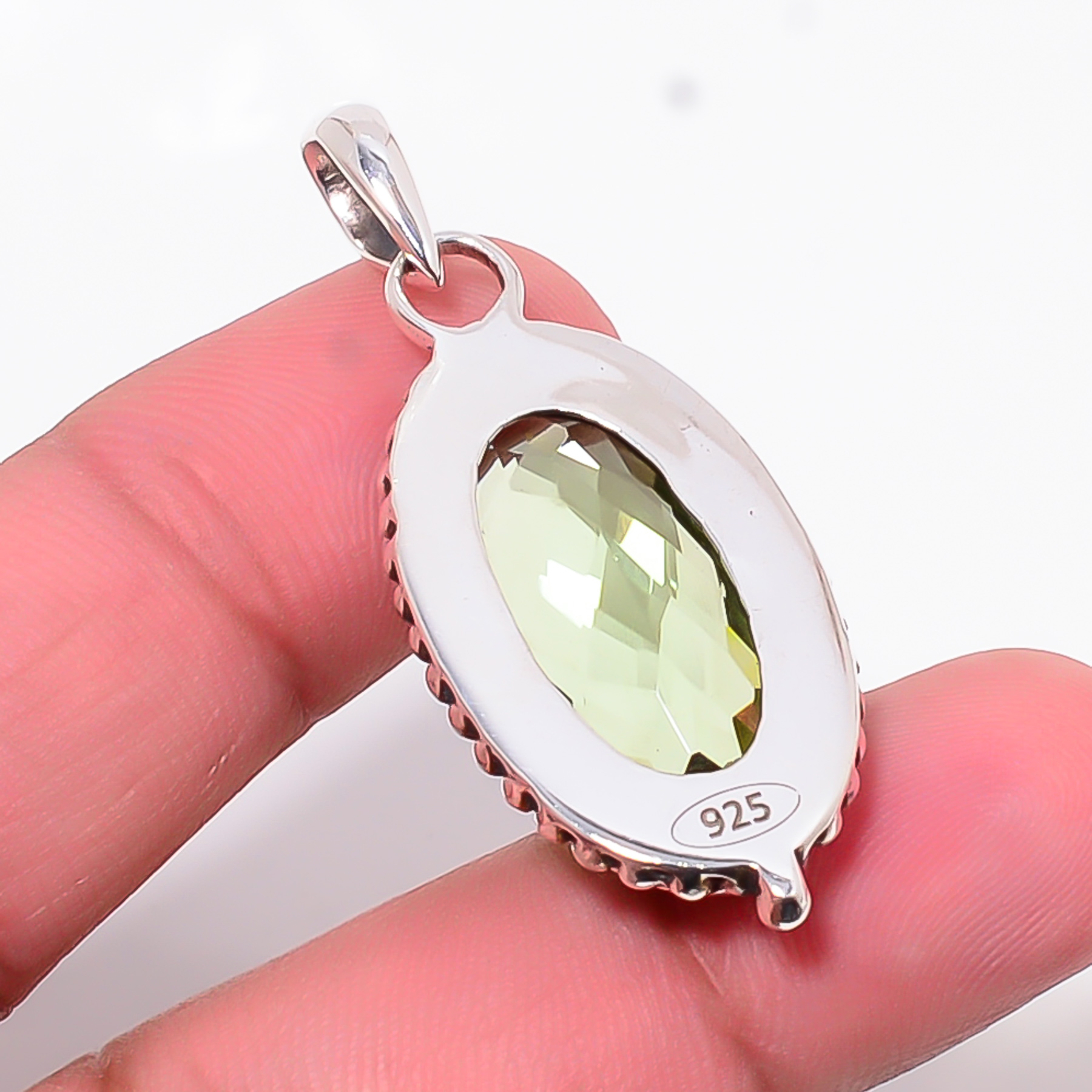 Green Amethyst - Simulated 925 Solid Sterling Silver Pendant