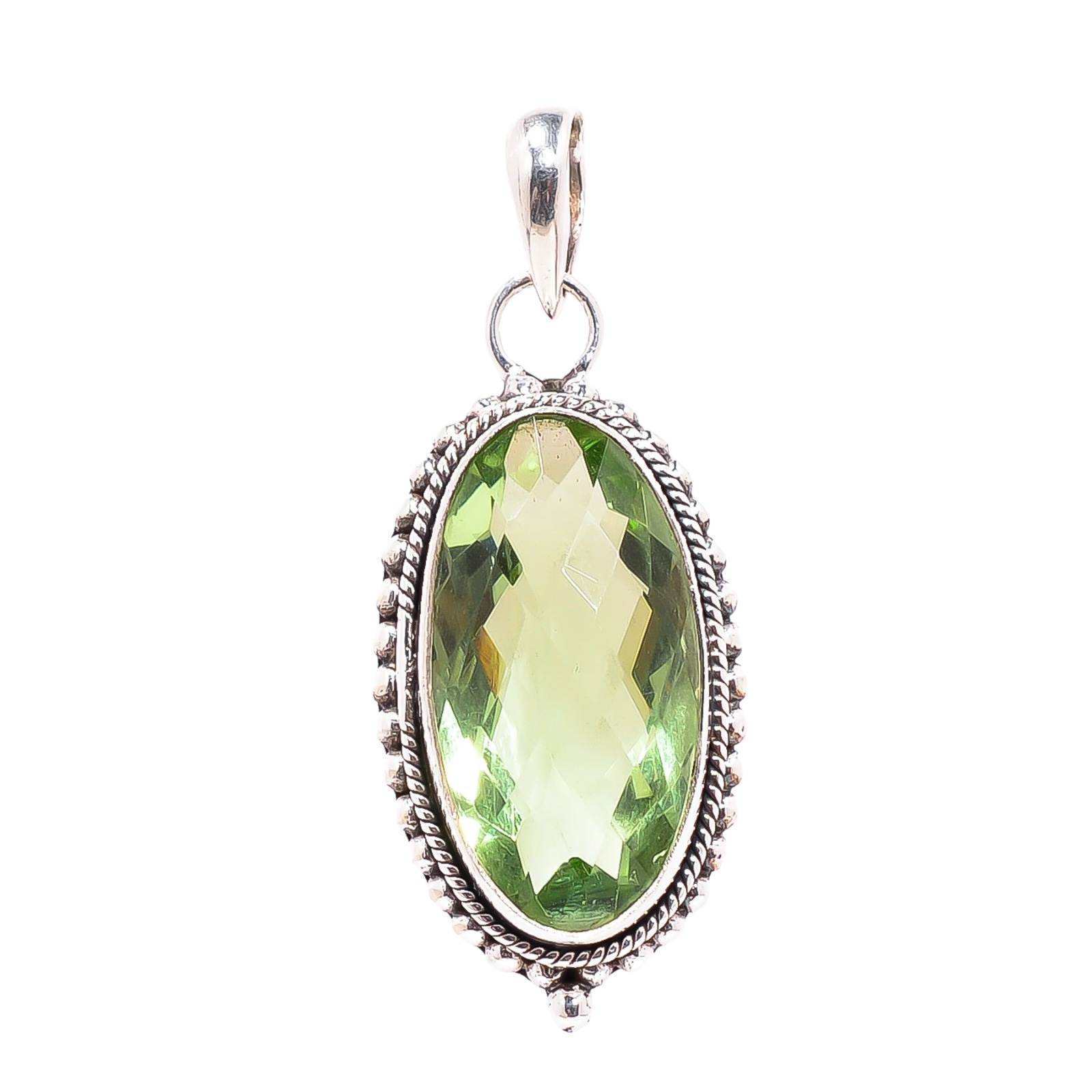 Green Amethyst - Simulated 925 Solid Sterling Silver Pendant