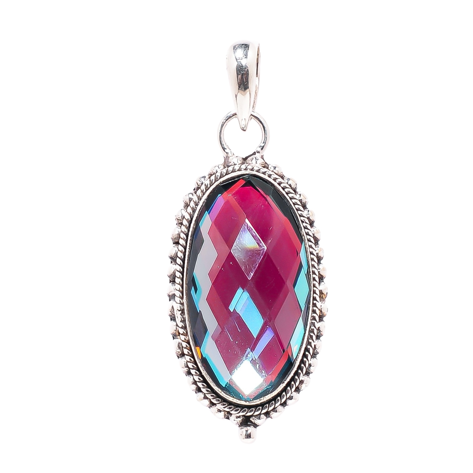Black Rainbow Mystic Fire Topaz - Simulated 925 Solid Sterling Silver Pendant
