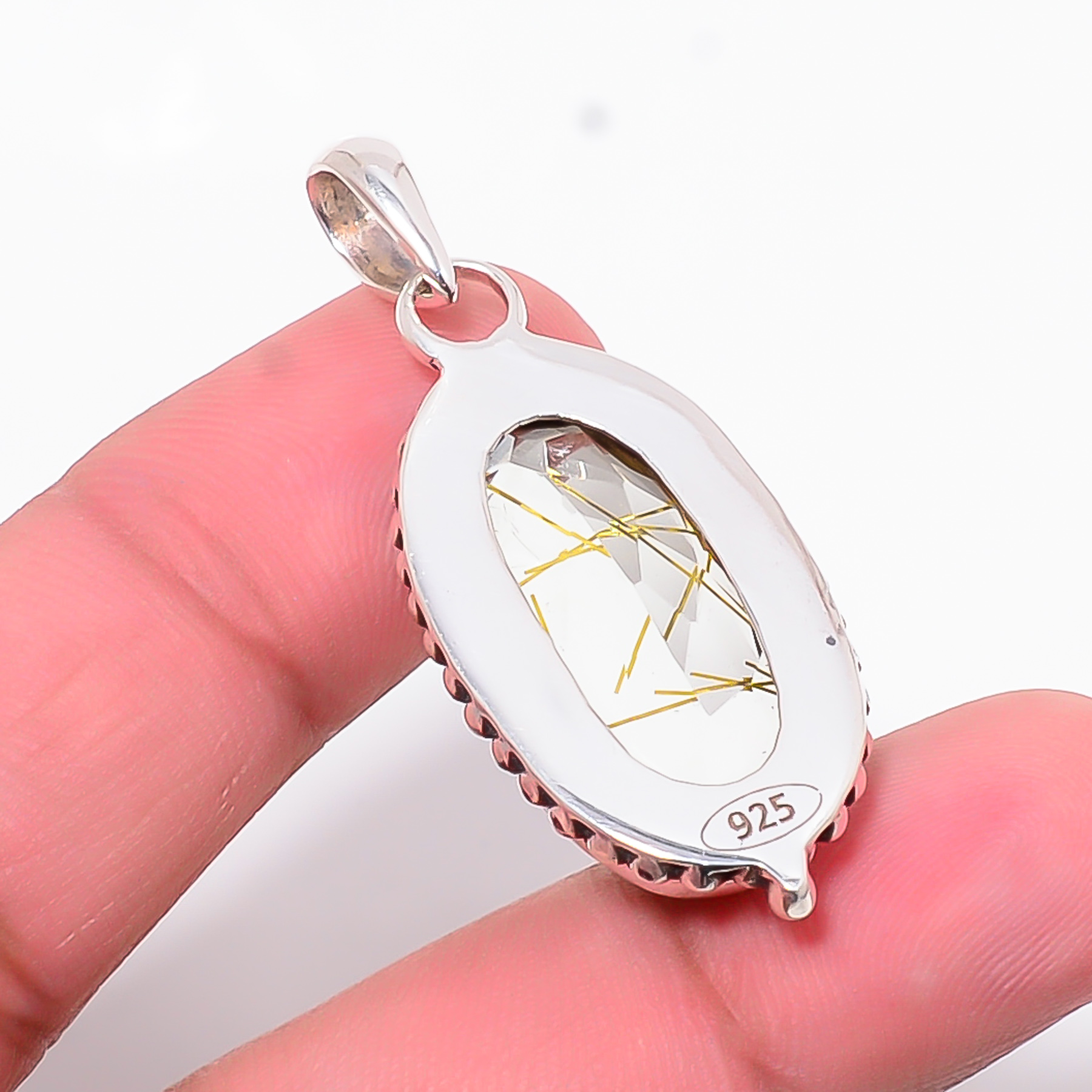 Golden Rutilated Quartz - Simulated 925 Solid Sterling Silver Pendant