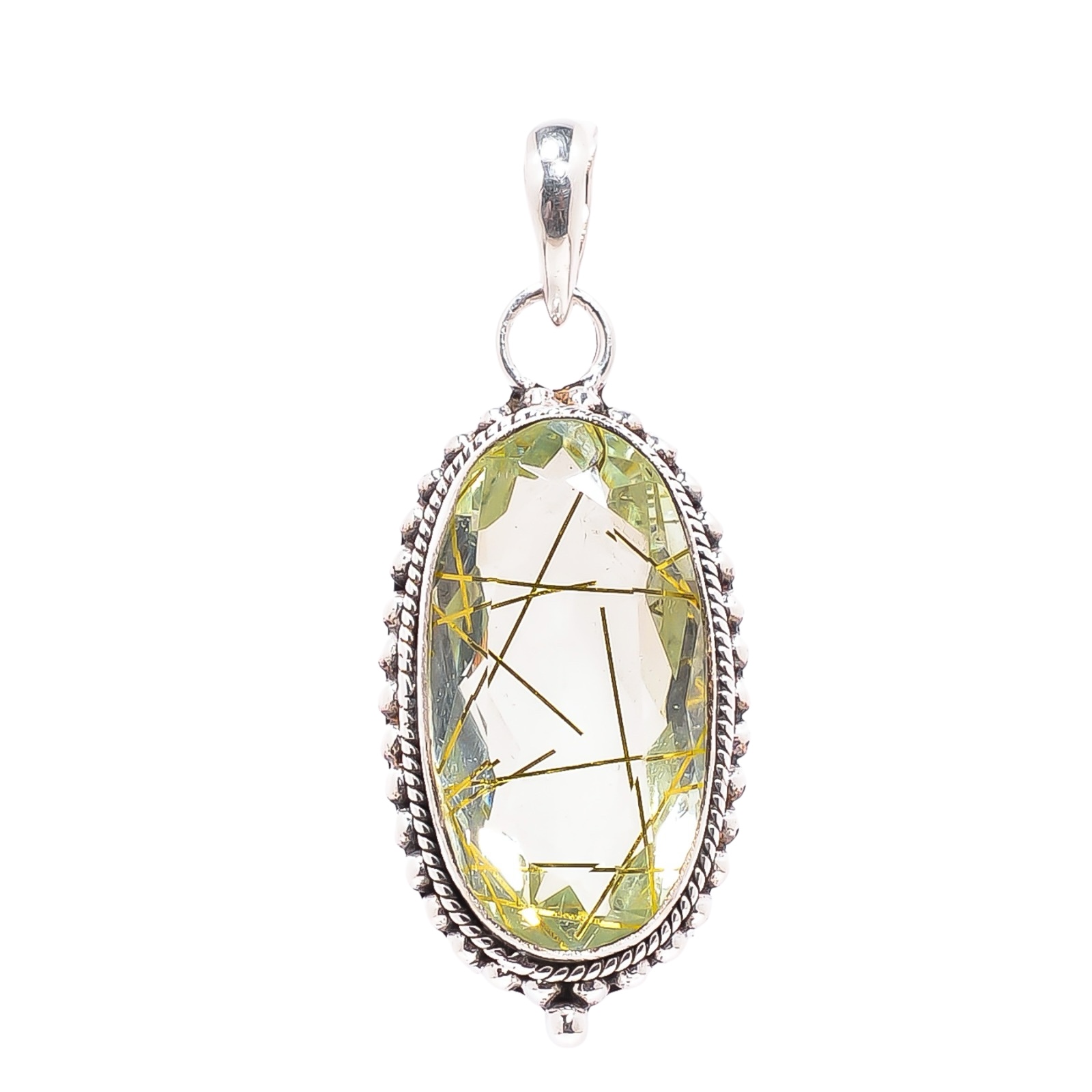 Golden Rutilated Quartz - Simulated 925 Solid Sterling Silver Pendant