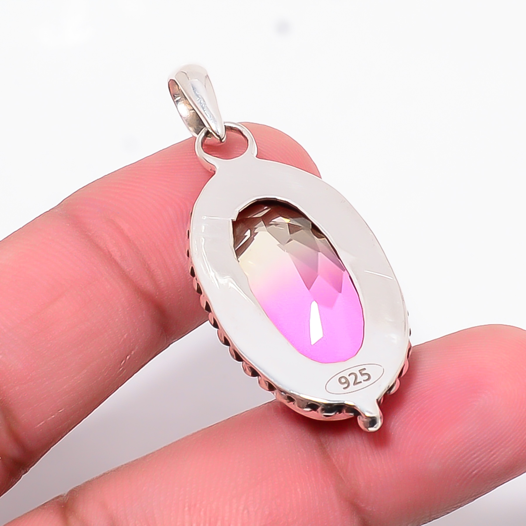 Bi-Colour Tourmaline - Simulated 925 Solid Sterling Silver Pendant