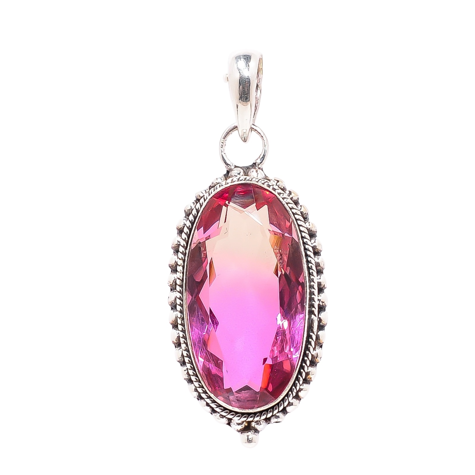 Bi-Colour Tourmaline - Simulated 925 Solid Sterling Silver Pendant
