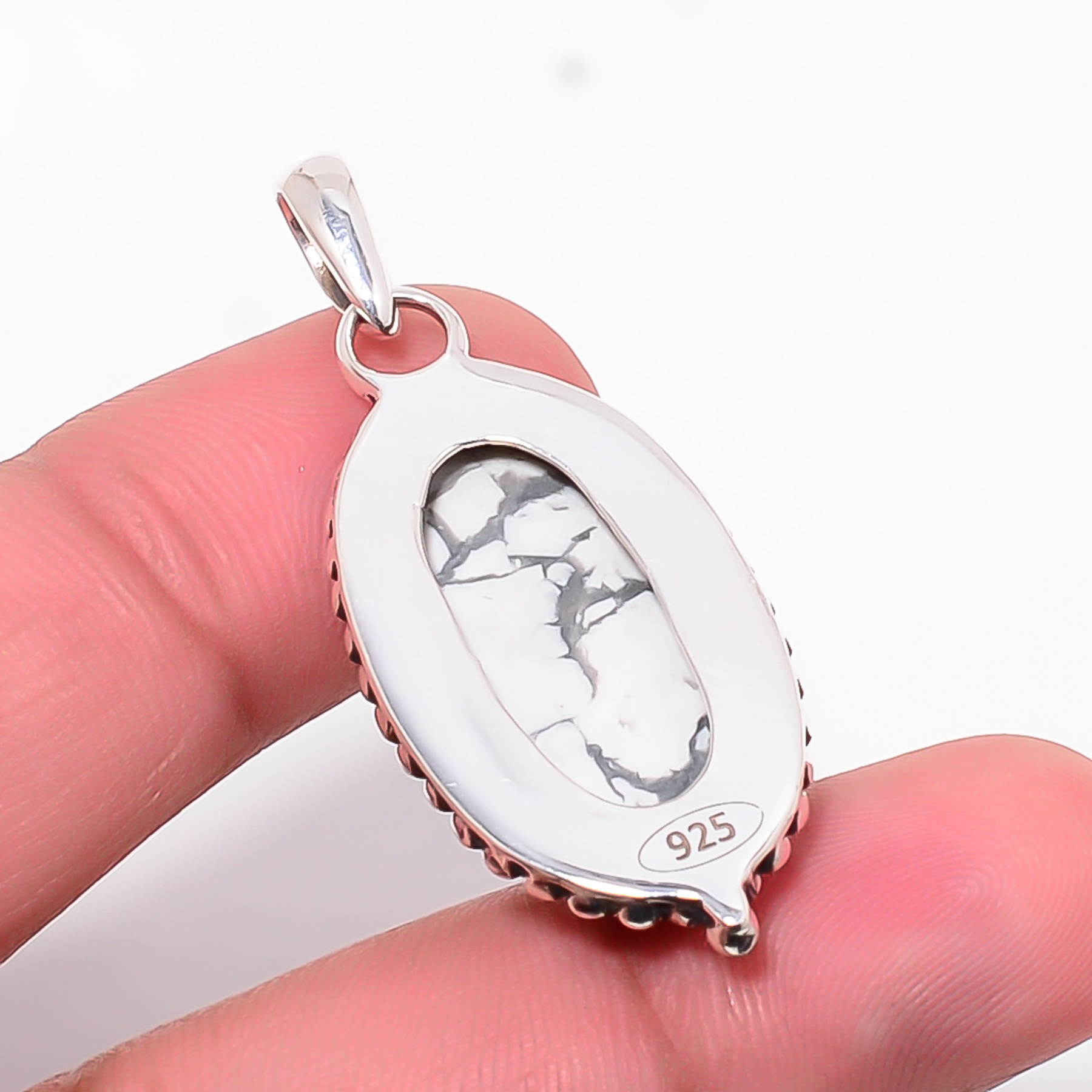 Natural White Howlite - United States 925 Solid Sterling Silver Pendant
