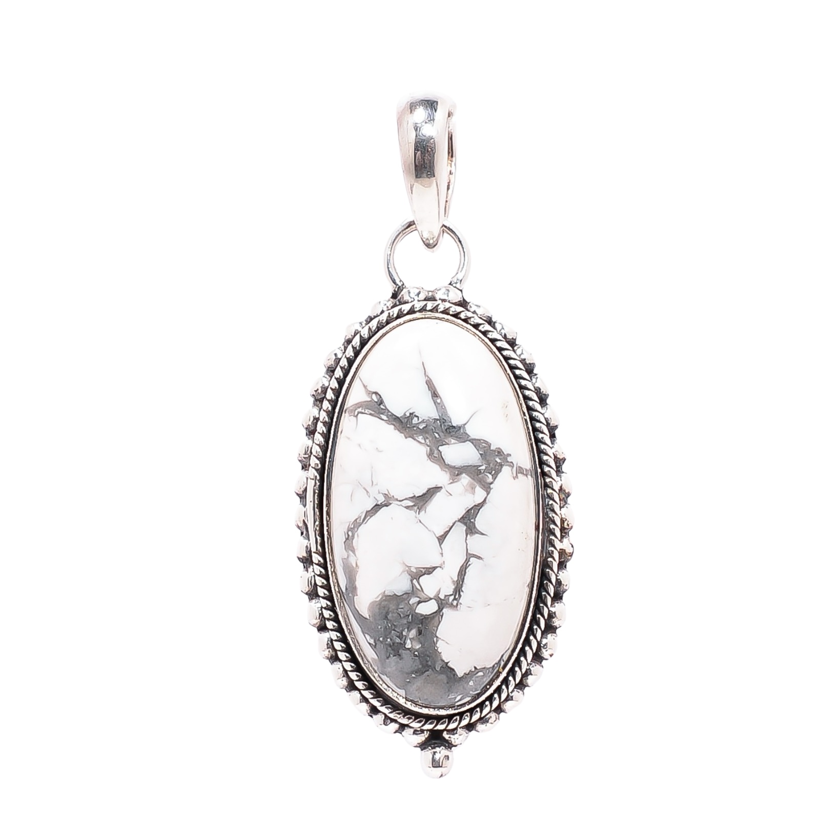 Natural White Howlite - United States 925 Solid Sterling Silver Pendant