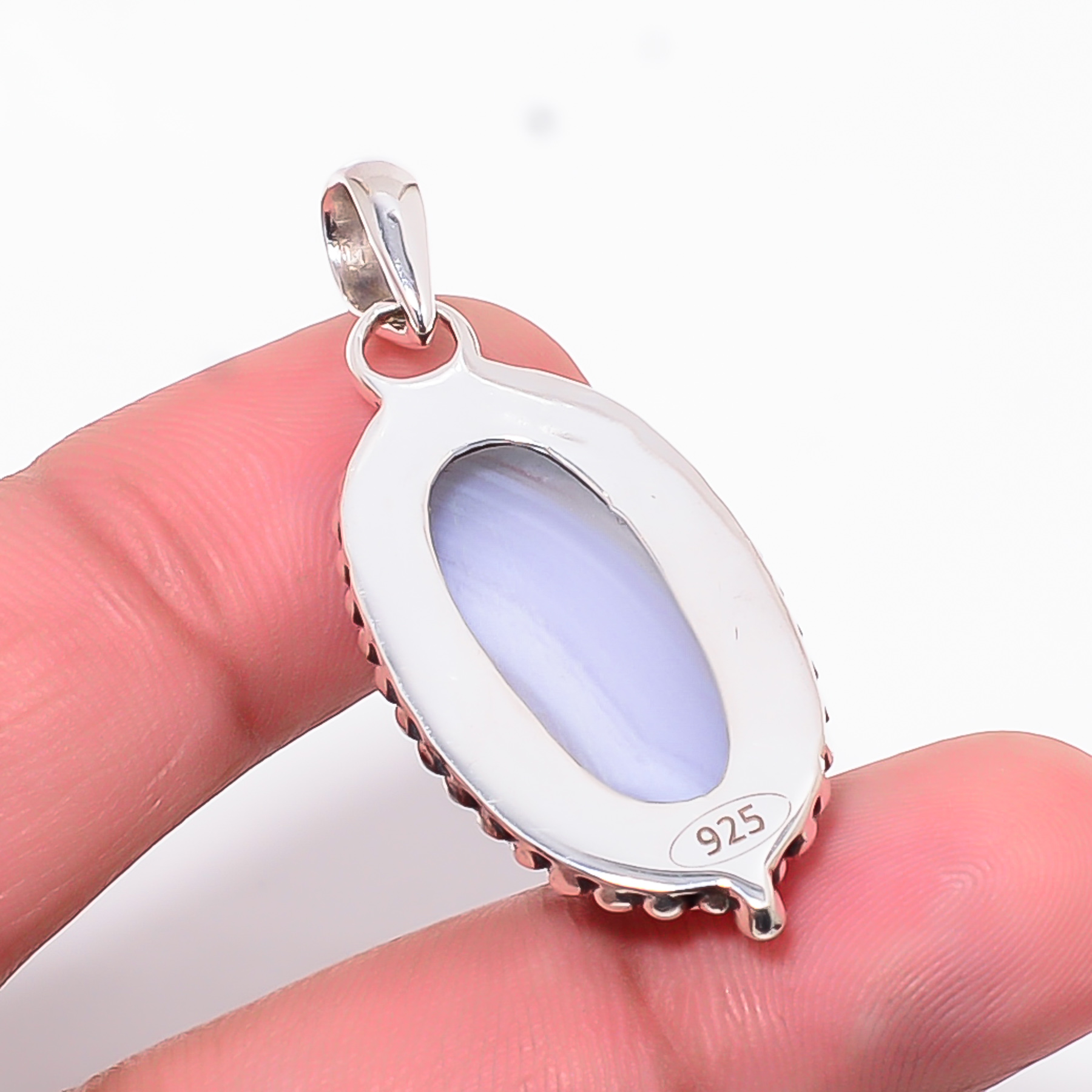 Blue Lace Agate - Namibia 925 Solid Sterling Silver Pendant