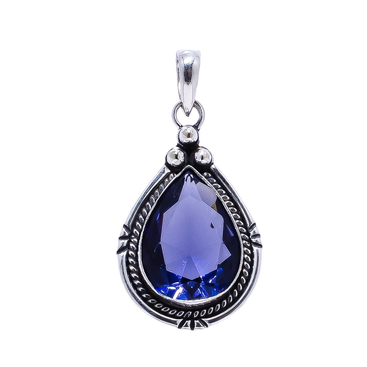 Iolite - Simulated 925 Solid Sterling Silver Pendant