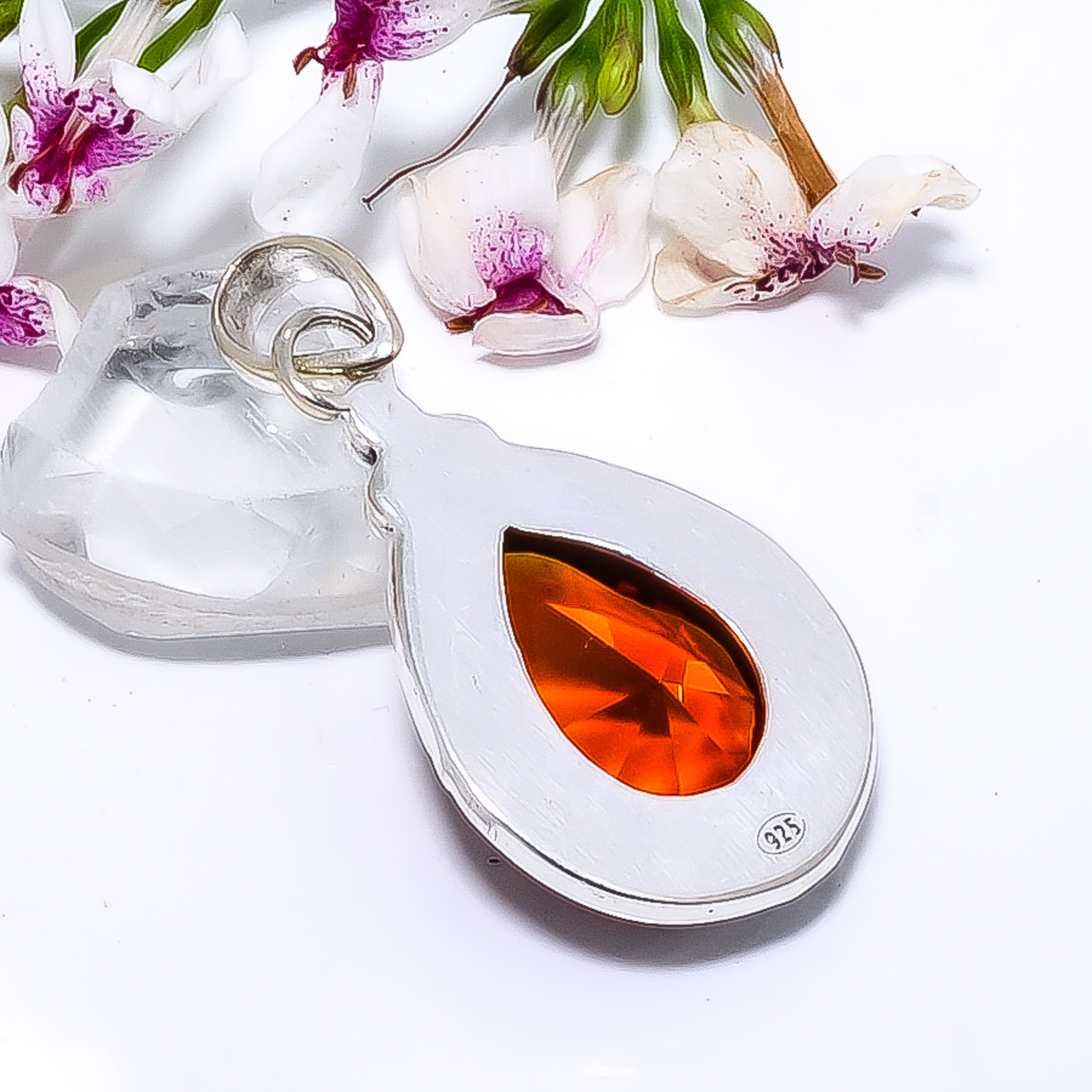 Hessonite Garnet - Simulated 925 Solid Sterling Silver Pendant