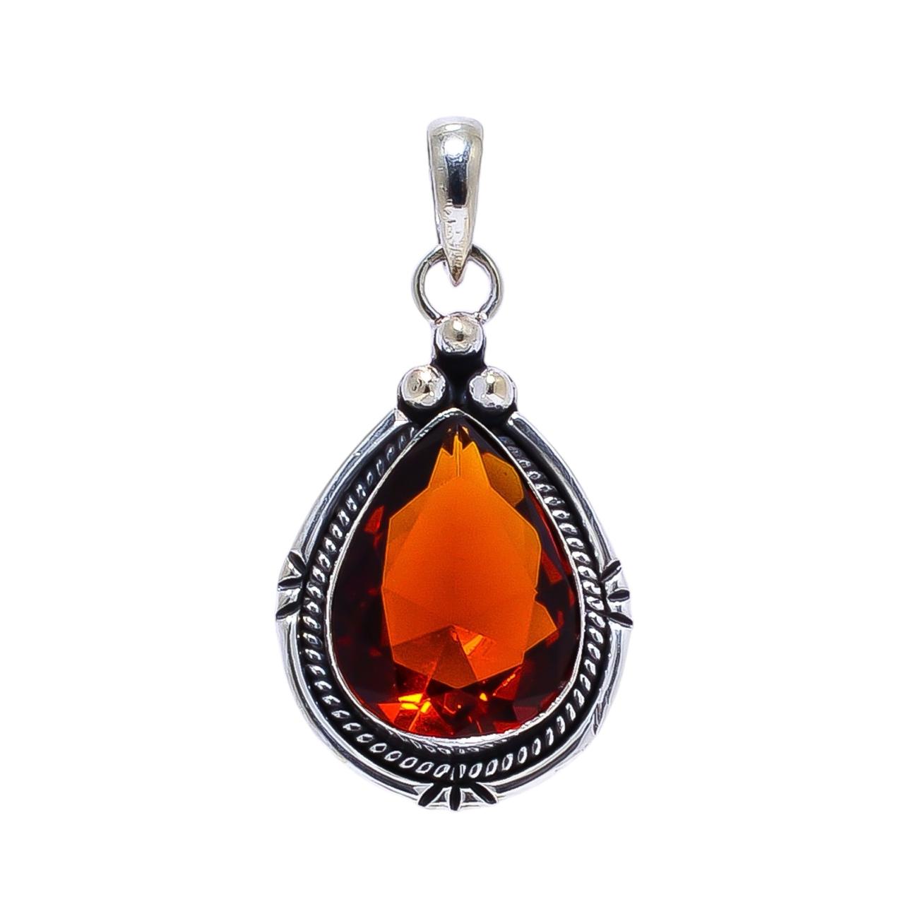 Hessonite Garnet - Simulated 925 Solid Sterling Silver Pendant