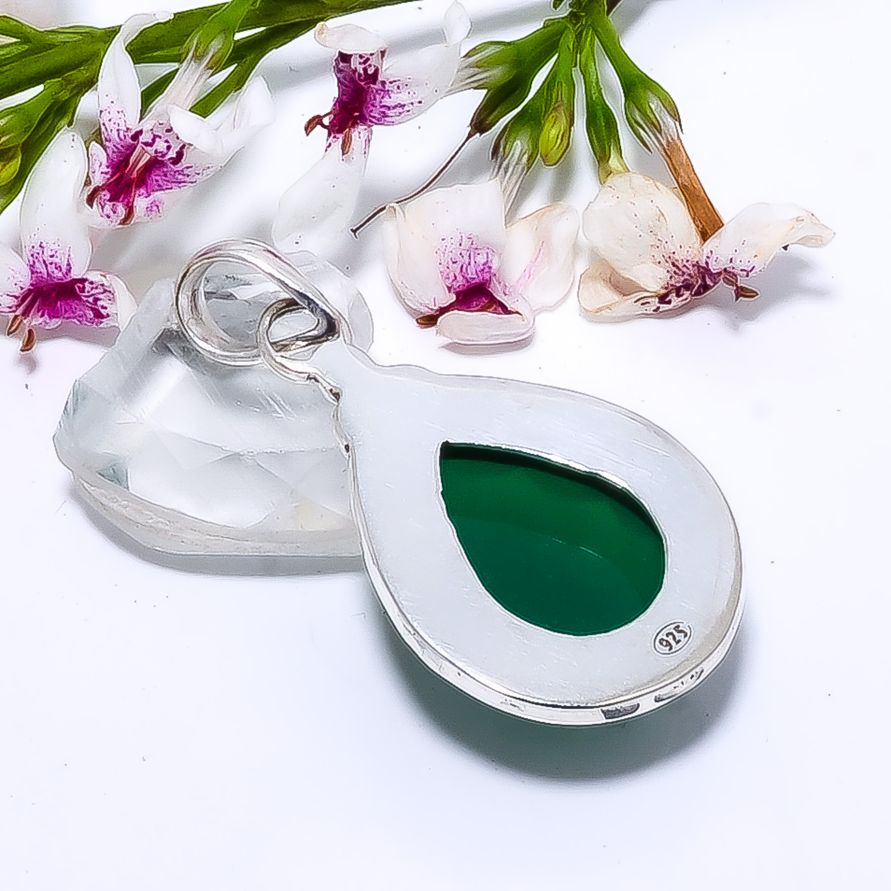 Emerald Simulated 925 Solid Sterling Silver Pendant