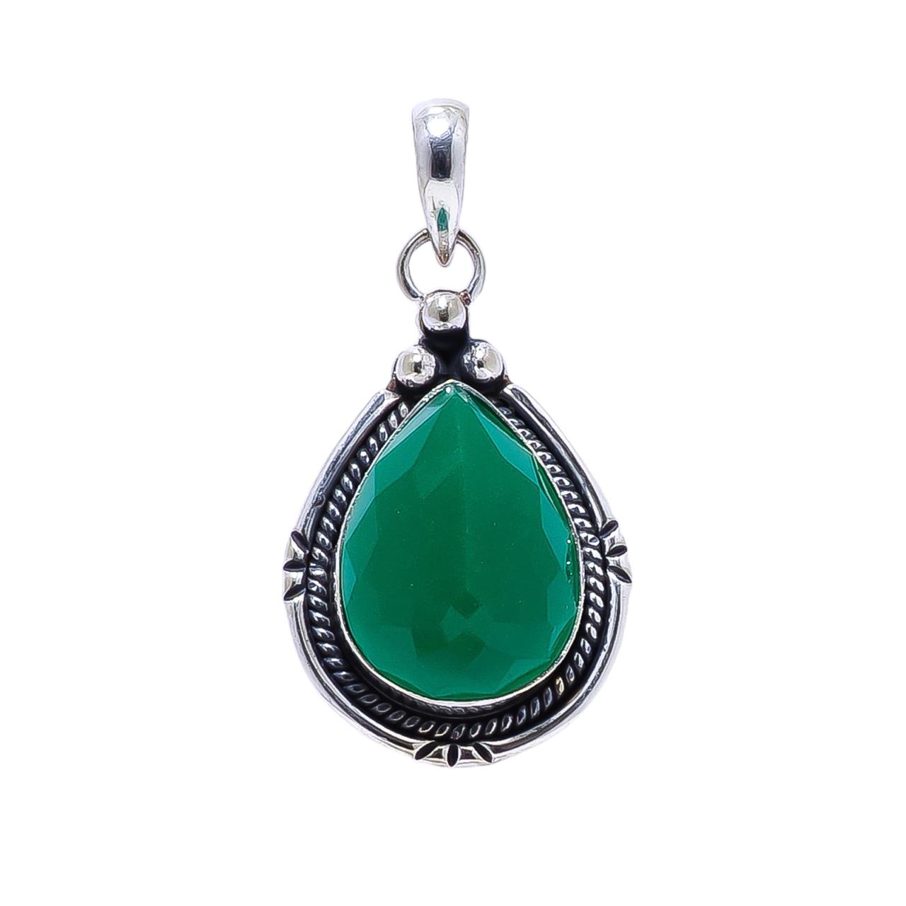 Emerald Simulated 925 Solid Sterling Silver Pendant