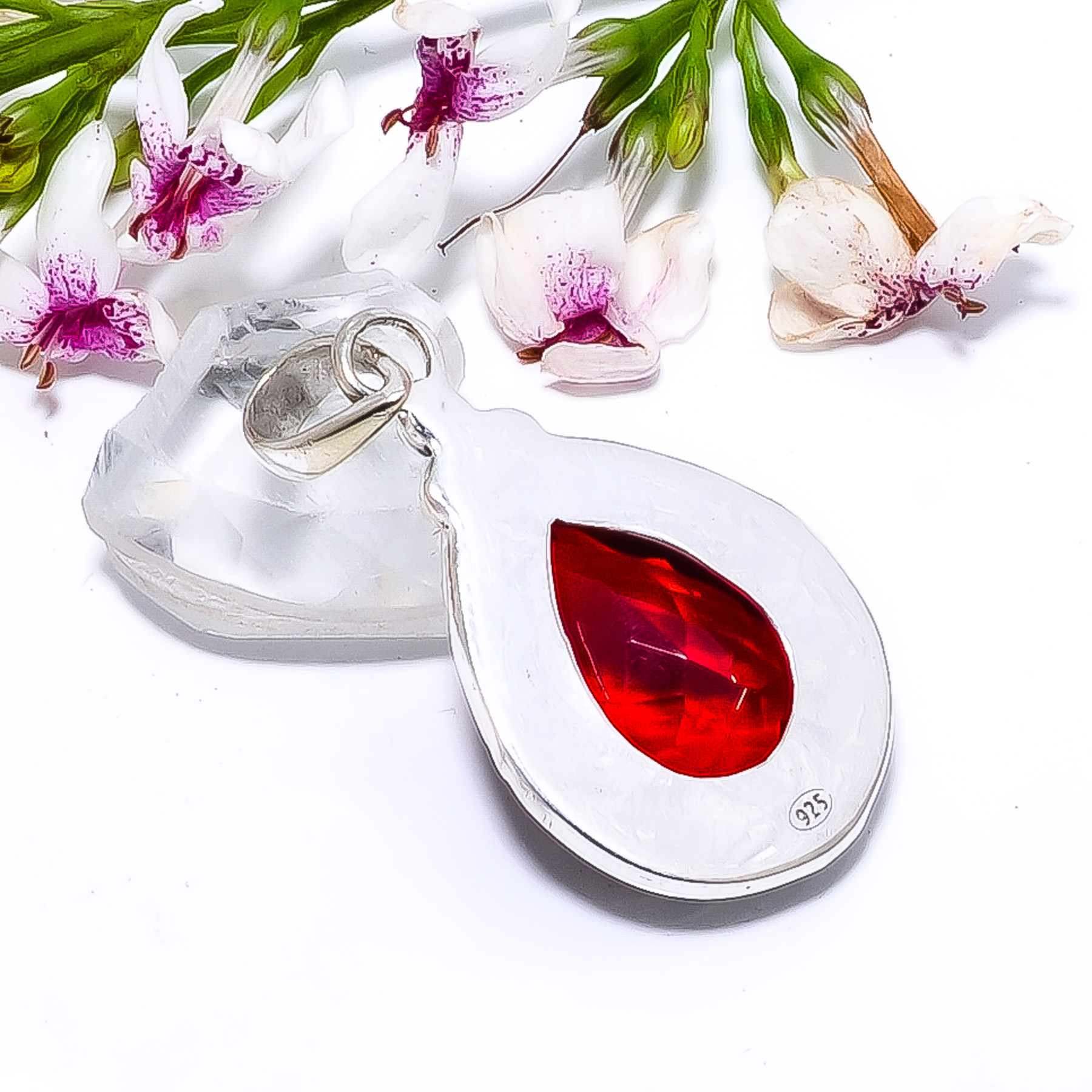 Red Garnet - Simulated 925 Solid Sterling Silver Pendant
