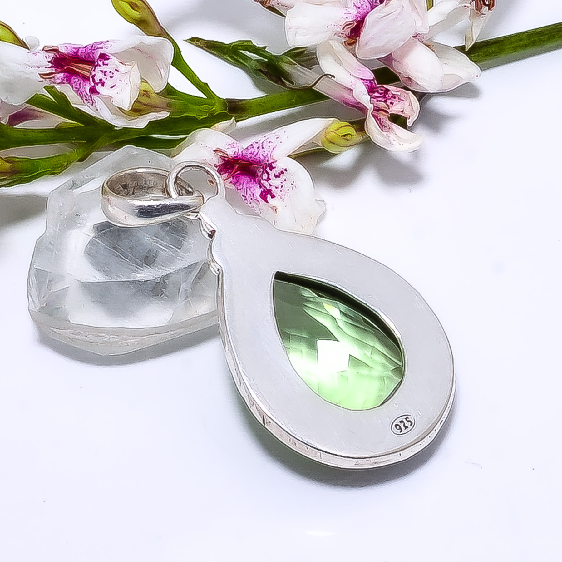 Green Amethyst - Simulated 925 Solid Sterling Silver Pendant