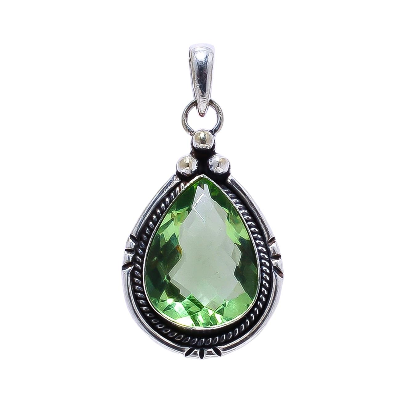 Green Amethyst - Simulated 925 Solid Sterling Silver Pendant