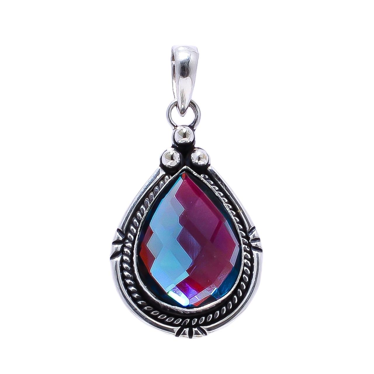 Black Rainbow Mystic Fire Topaz - Simulated 925 Solid Sterling Silver Pendant