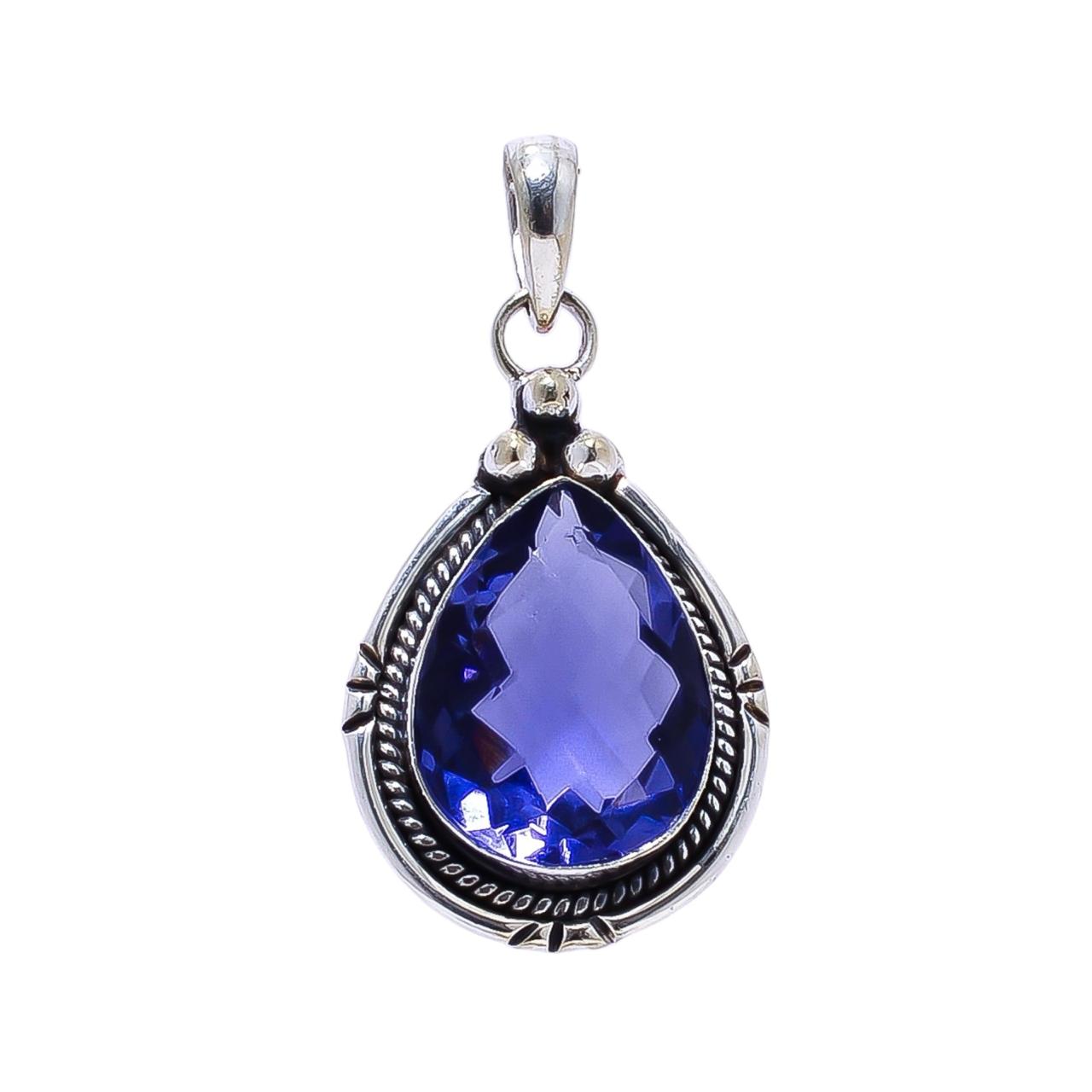 Iolite - Simulated 925 Solid Sterling Silver Pendant