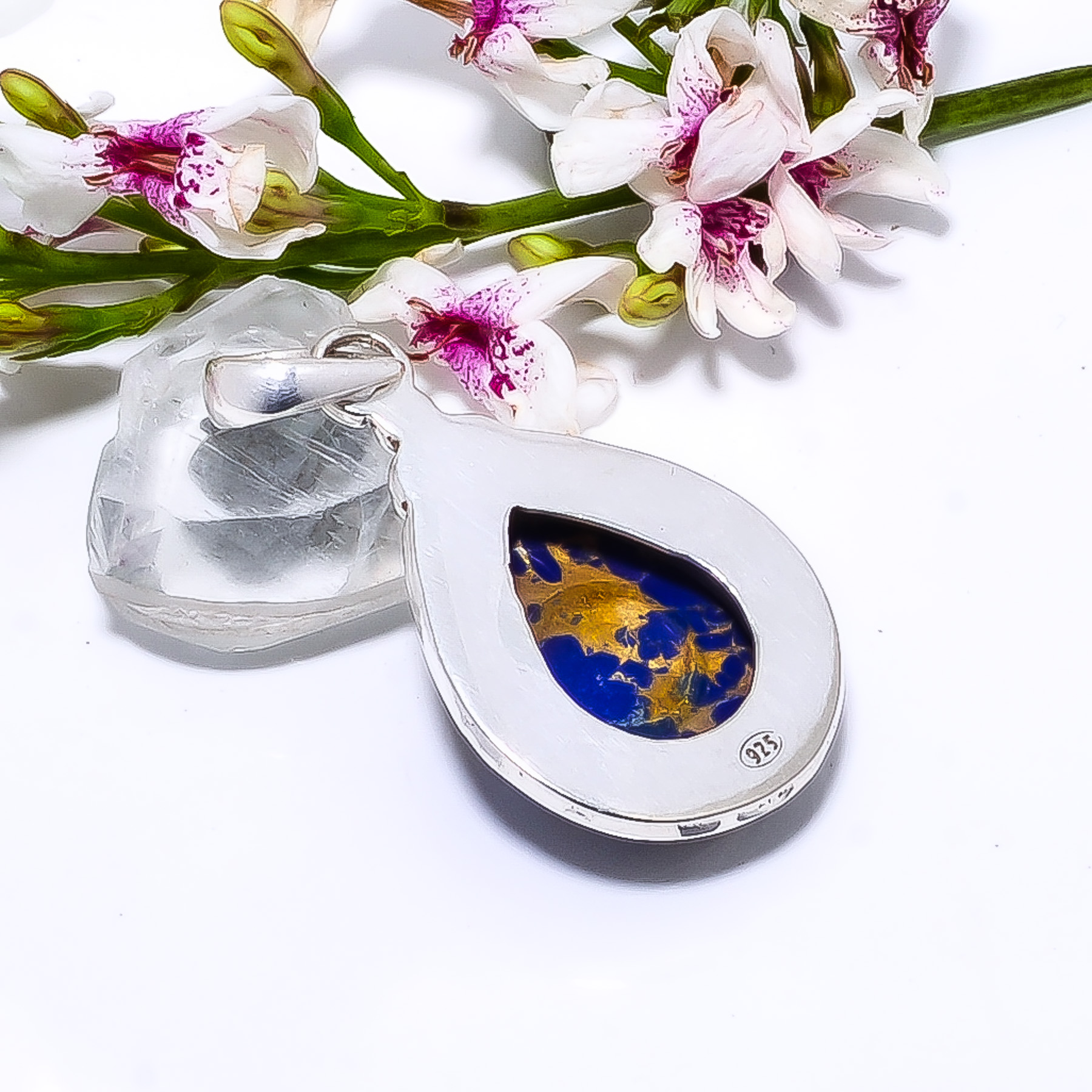 Copper Lapis Lazuli - Simulated 925 Solid Sterling Silver Pendant