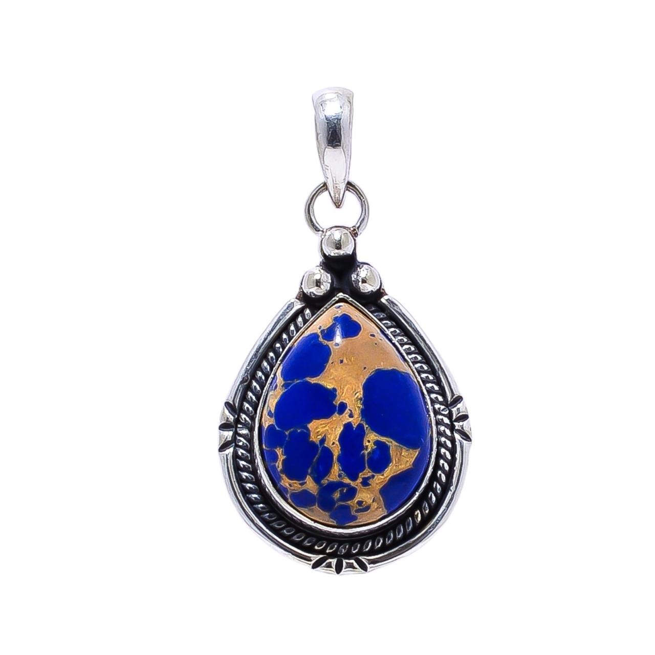 Copper Lapis Lazuli - Simulated 925 Solid Sterling Silver Pendant