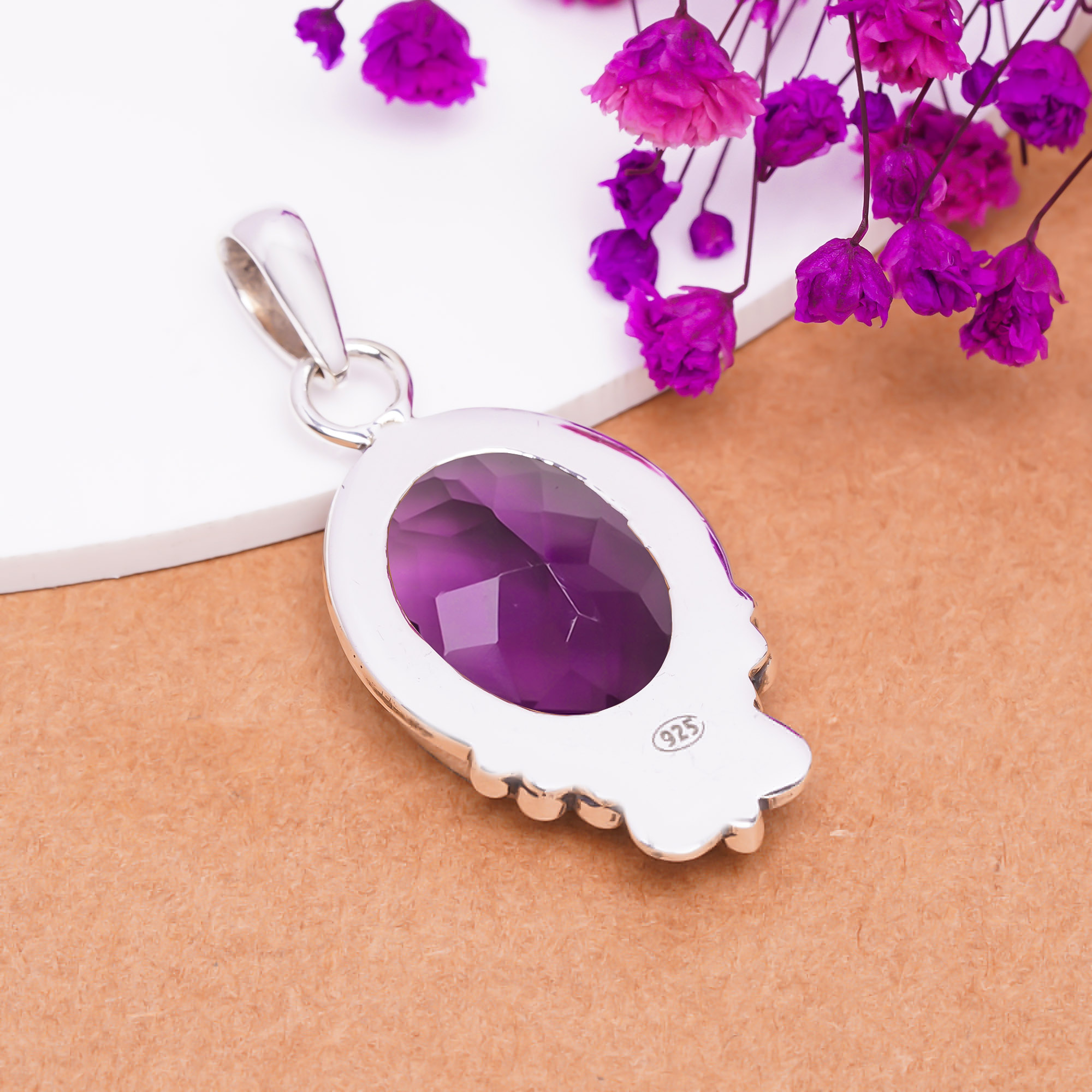 Purple Amethyst - Simulated 925 Solid Sterling Silver Pendant