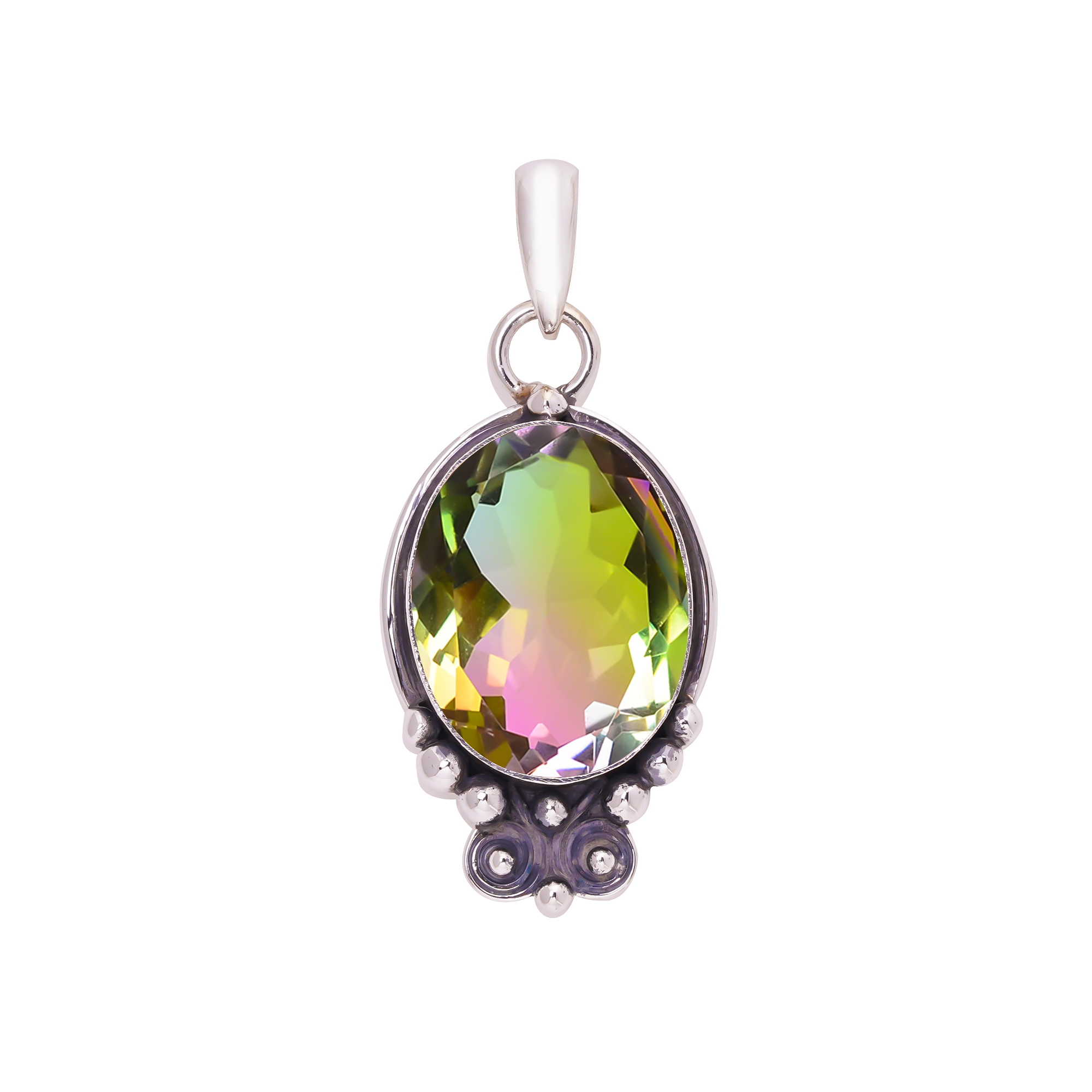 Bio Green Tourmaline - Simulated 925 Solid Sterling Silver Pendant