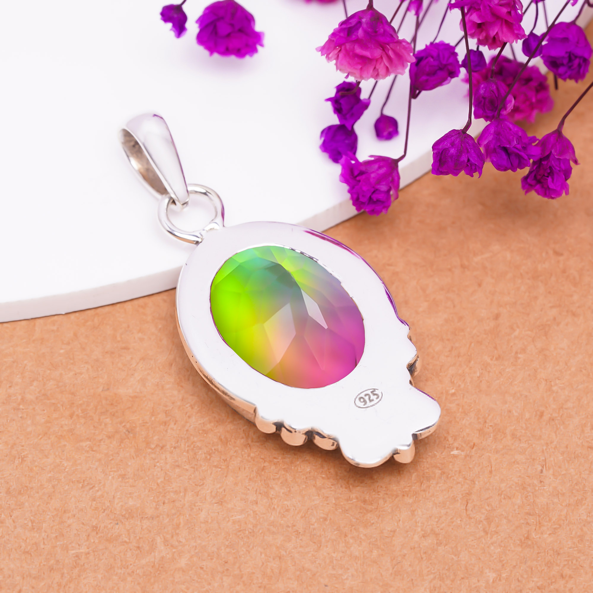 Bio Green Tourmaline - Simulated 925 Solid Sterling Silver Pendant