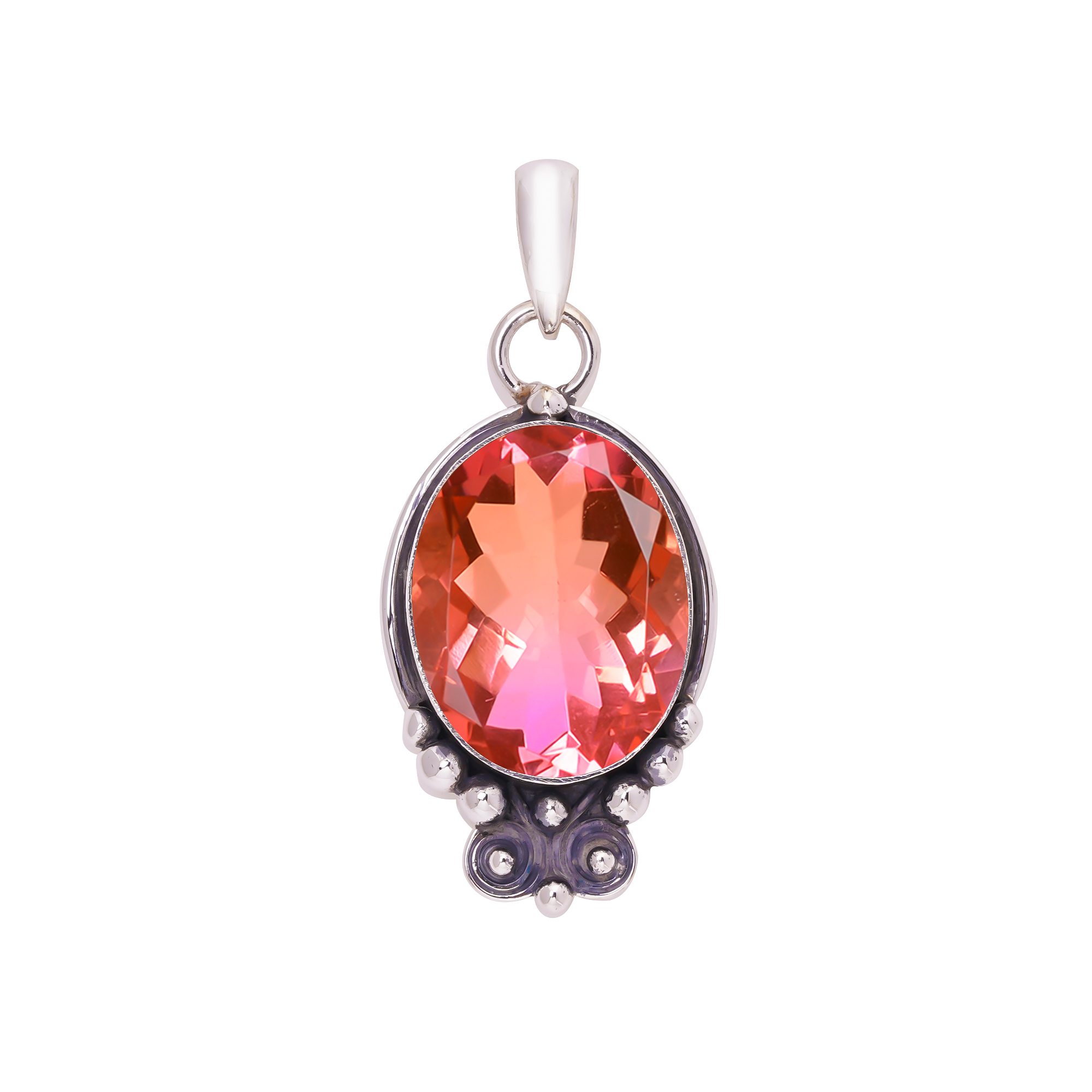 Bio Pink Rubellite Tourmaline - Simulated 925 Solid Sterling Silver Pendant