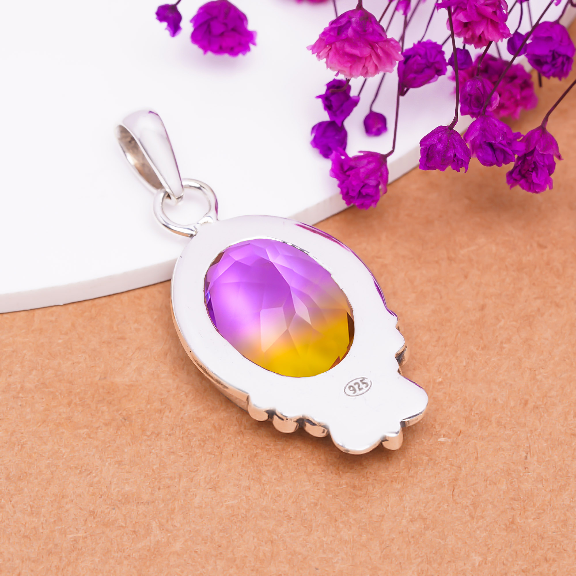 Bi-Colour Tourmaline - Simulated 925 Solid Sterling Silver Pendant