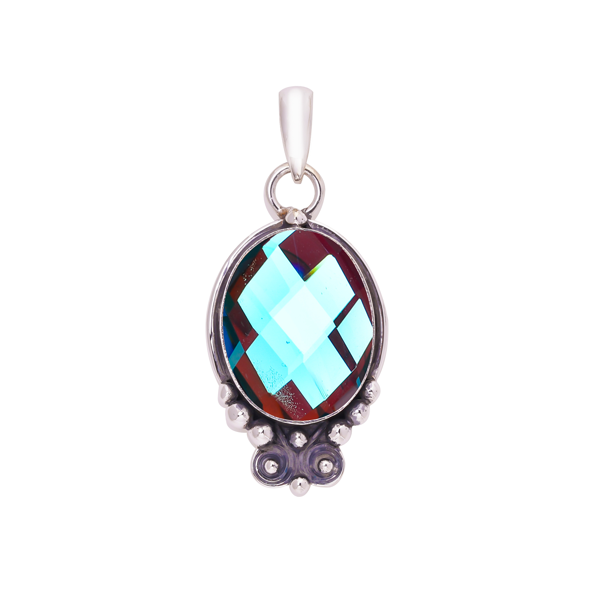 Black Rainbow Mystic Fire Topaz - Simulated 925 Solid Sterling Silver Pendant