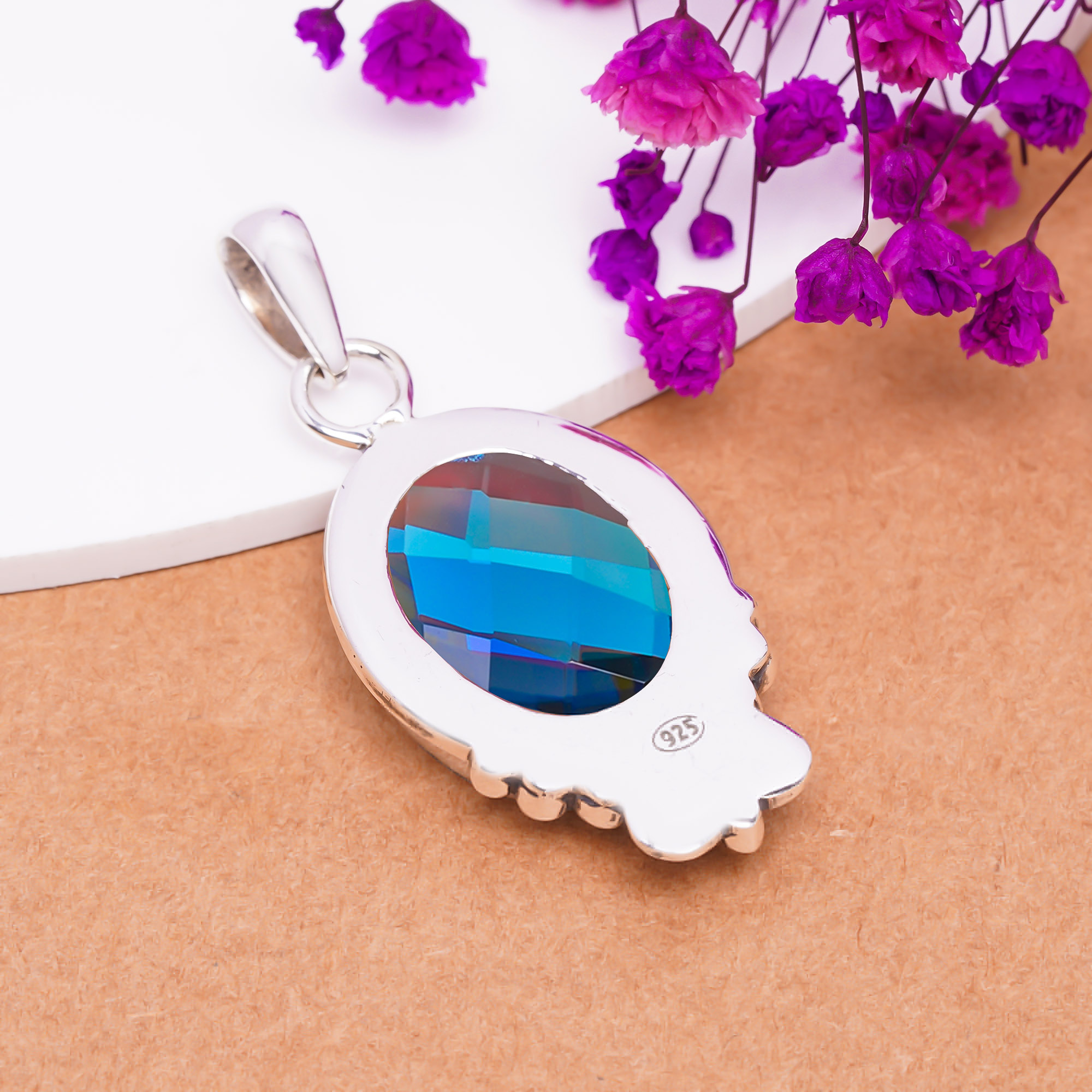 Black Rainbow Mystic Fire Topaz - Simulated 925 Solid Sterling Silver Pendant