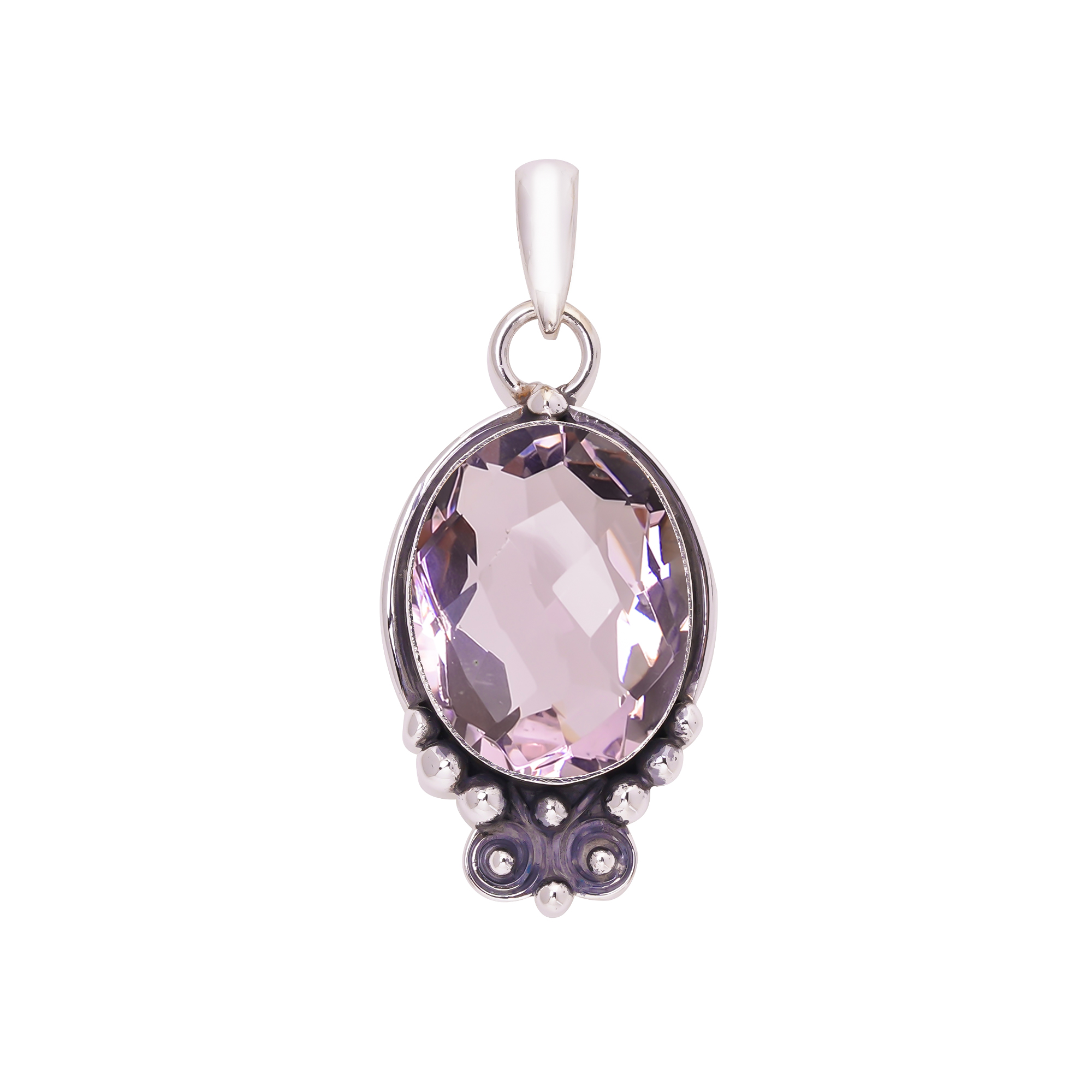 Pink Kunzite - Simulated 925 Solid Sterling Silver Pendant