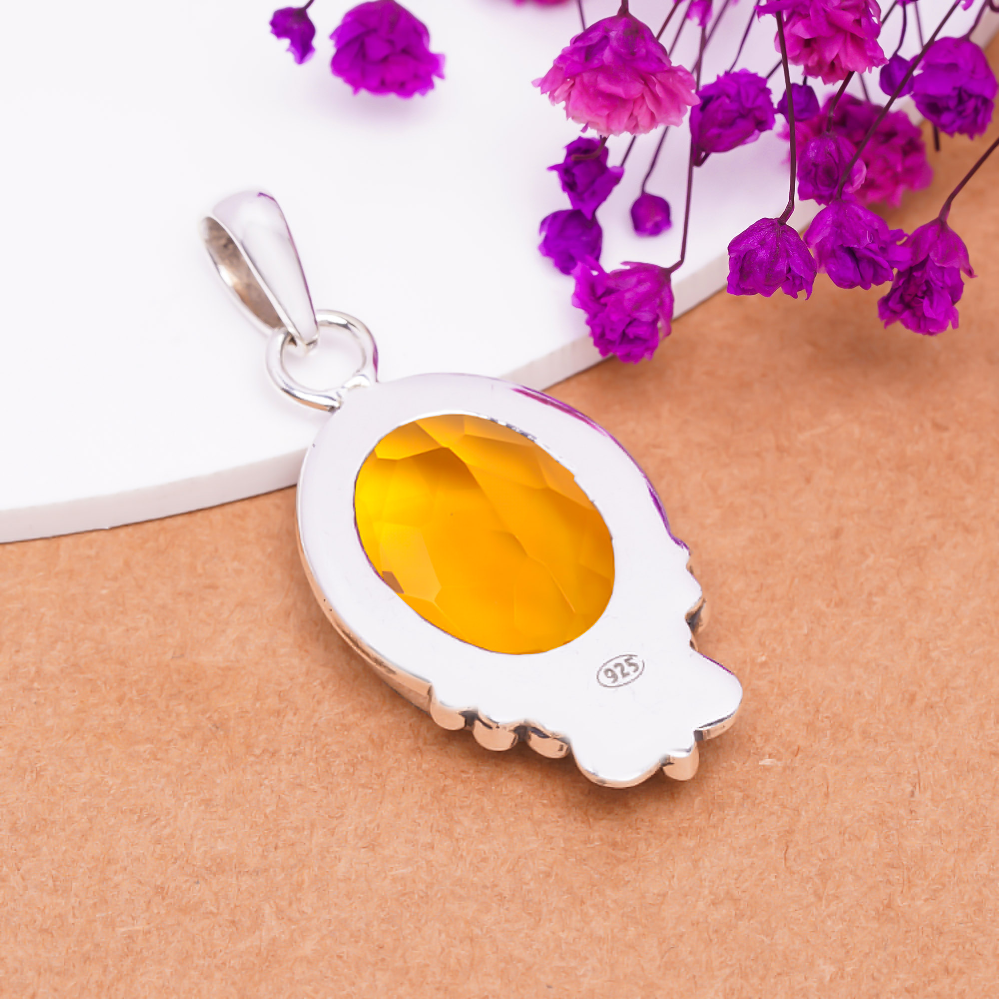 Citrine - Simulated 925 Solid Sterling Silver Pendant
