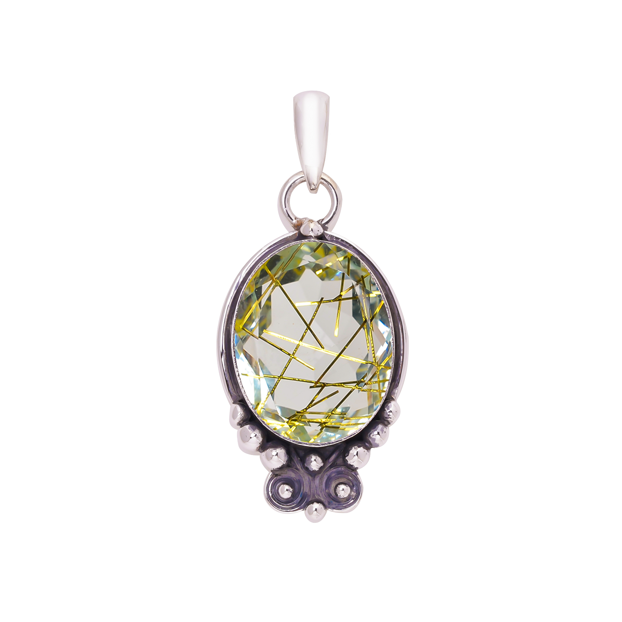 Golden Rutilated Quartz - Simulated 925 Solid Sterling Silver Pendant