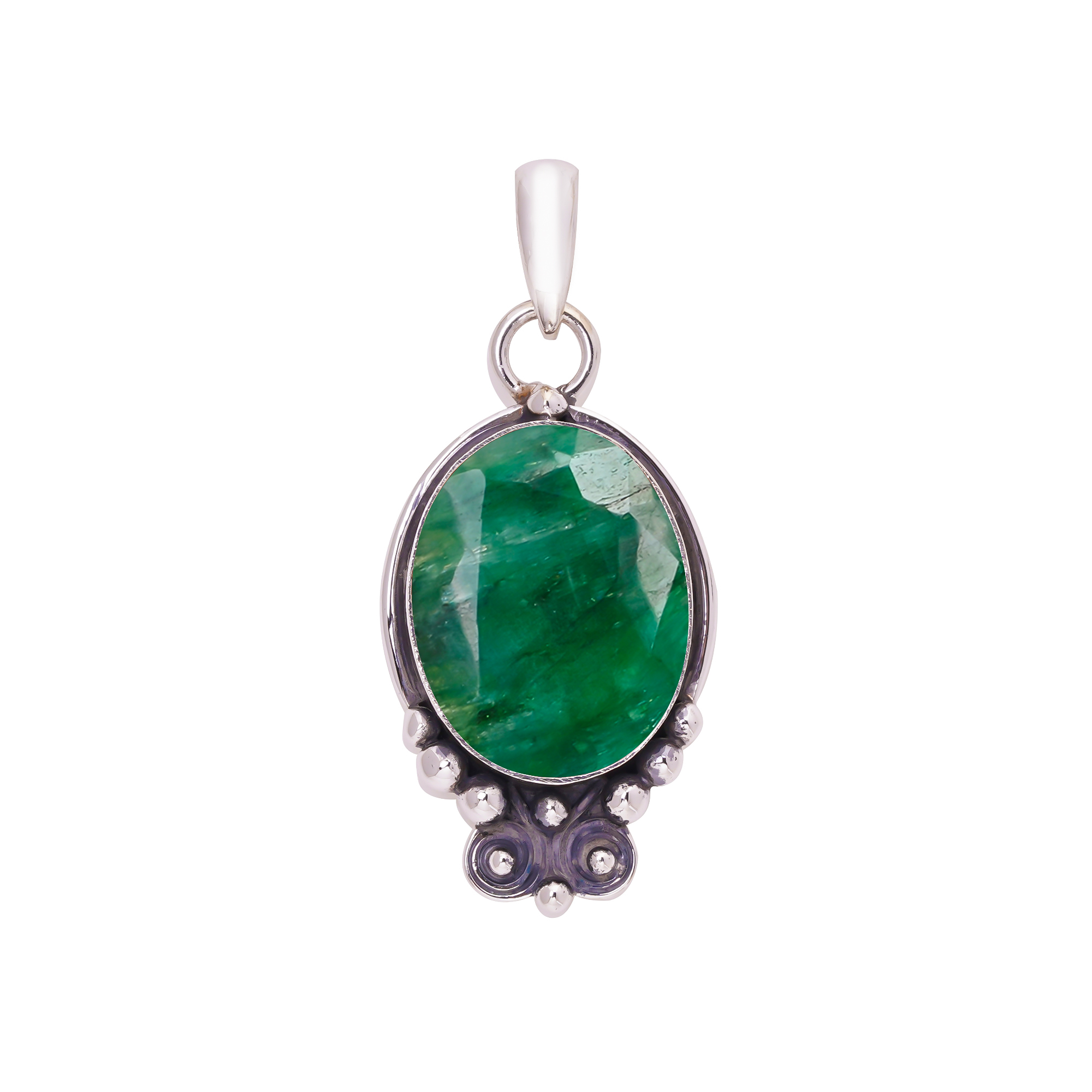 Emerlad - Dyed Quartz 925 Solid Sterling Silver Pendant