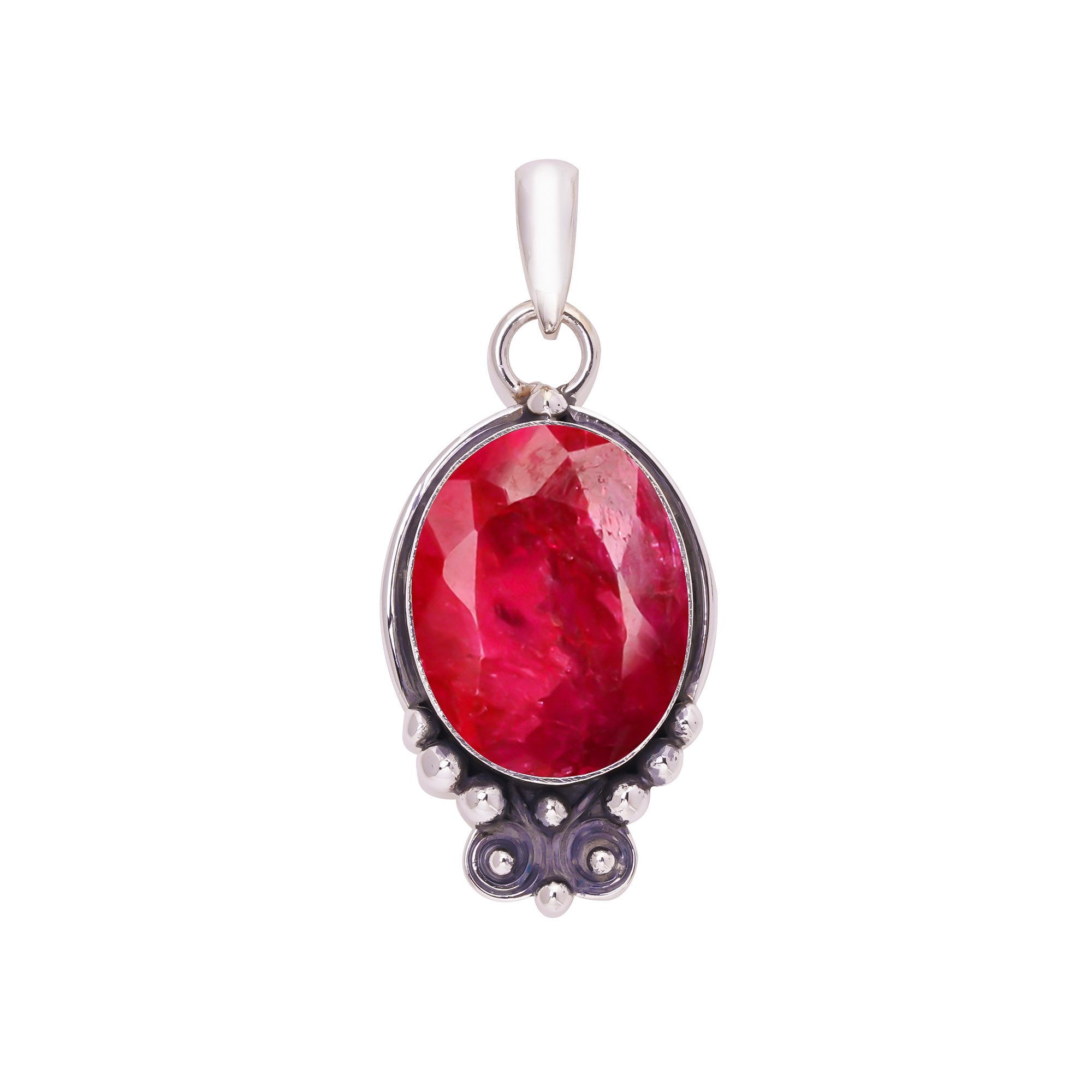 Ruby - Dyed Quartz 925 Solid Sterling Silver Pendant