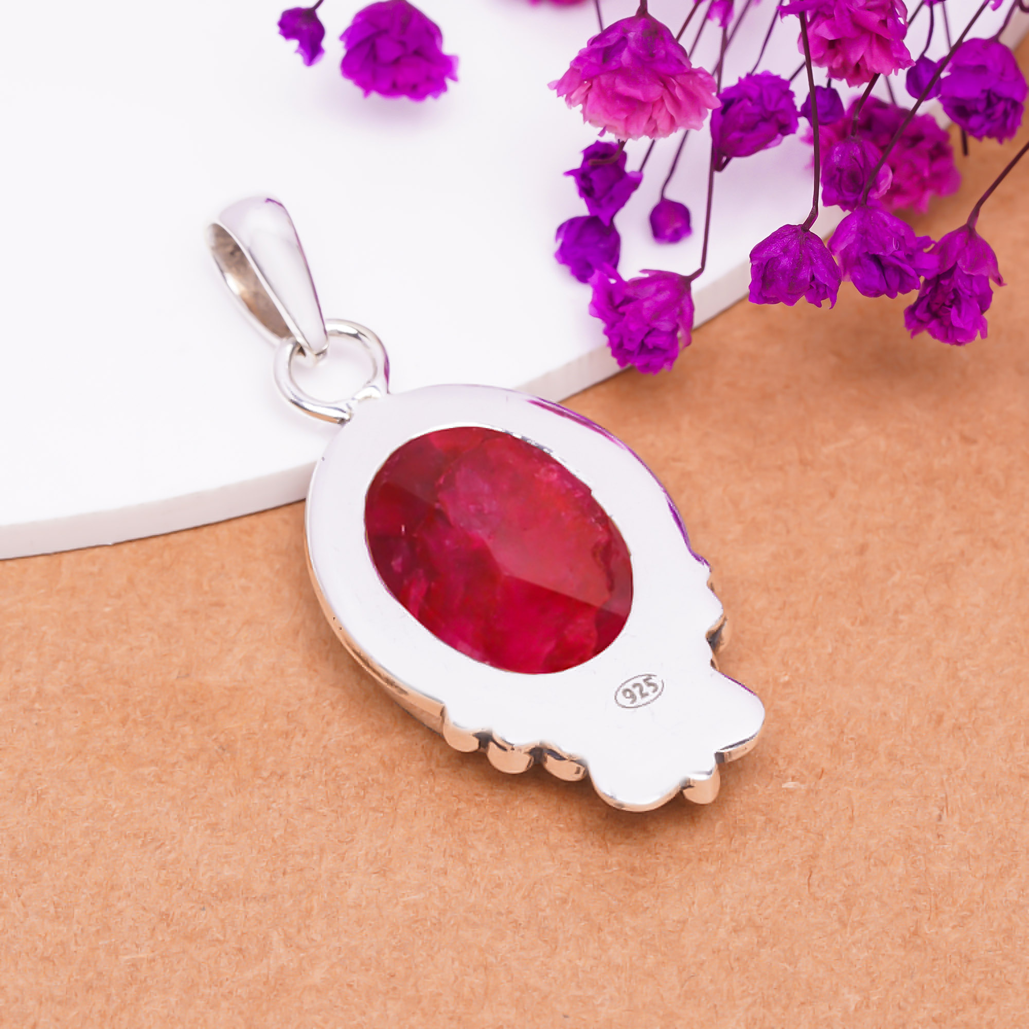 Ruby - Dyed Quartz 925 Solid Sterling Silver Pendant