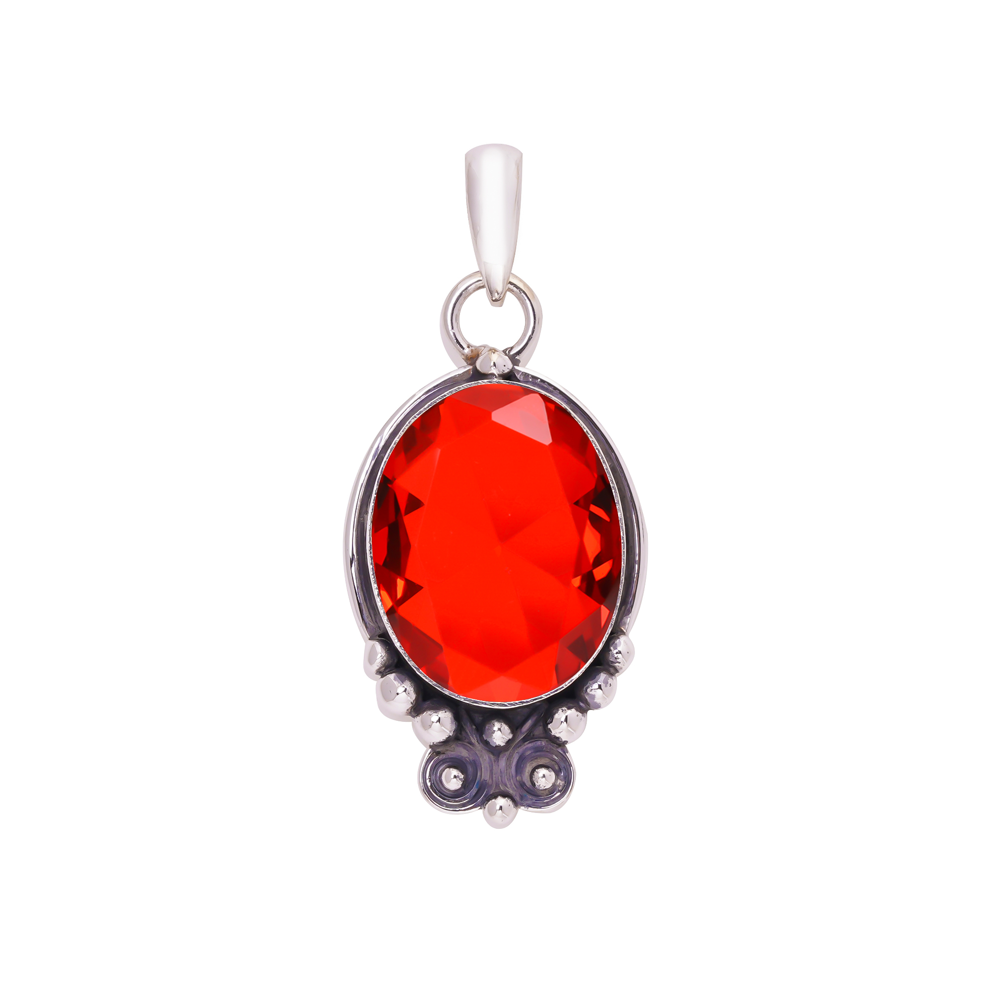 Red Garnet - Simulated 925 Solid Sterling Silver Pendant