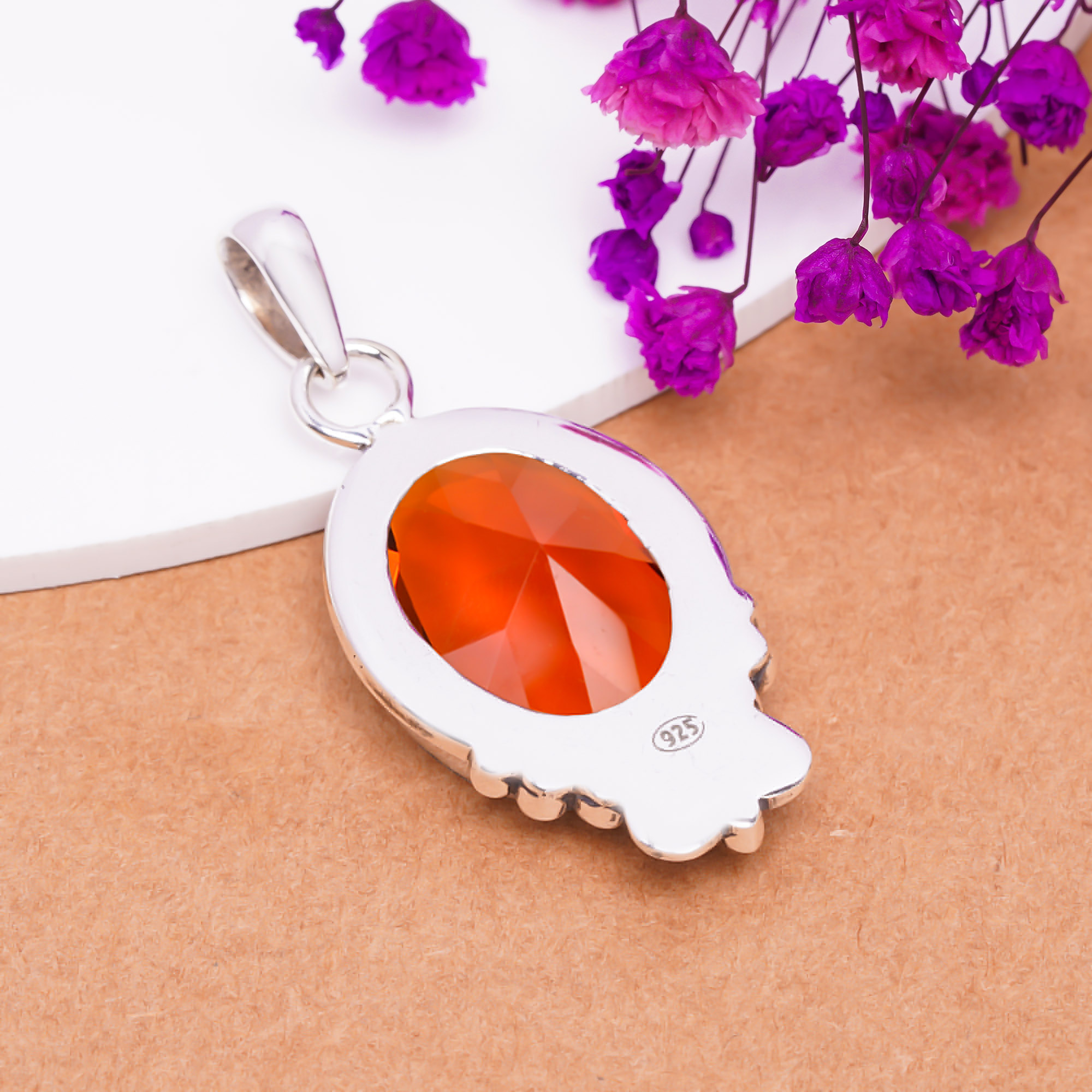 Golden Quartz - Simulated 925 Solid Sterling Silver Pendant