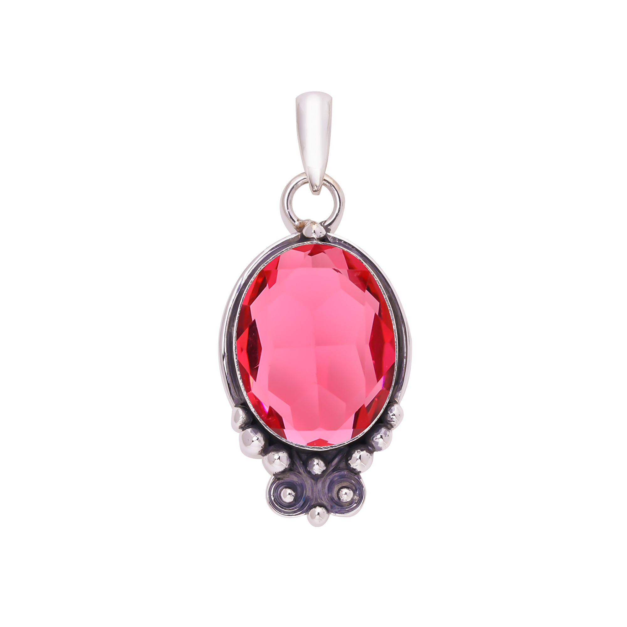 Pink Rubellite Tourmaline - Simulated 925 Solid Sterling Silver Pendant