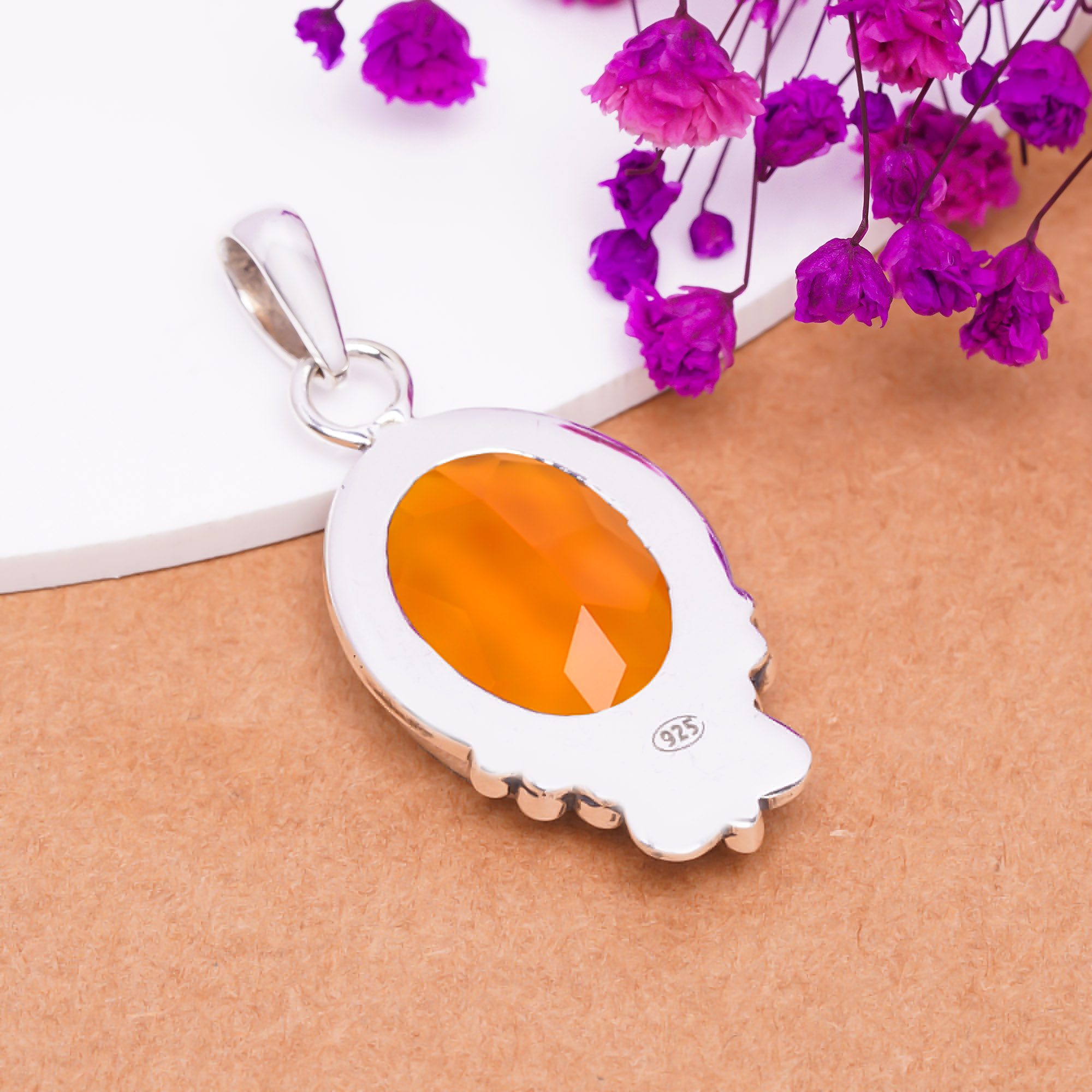 Citrine - Simulated 925 Solid Sterling Silver Pendant