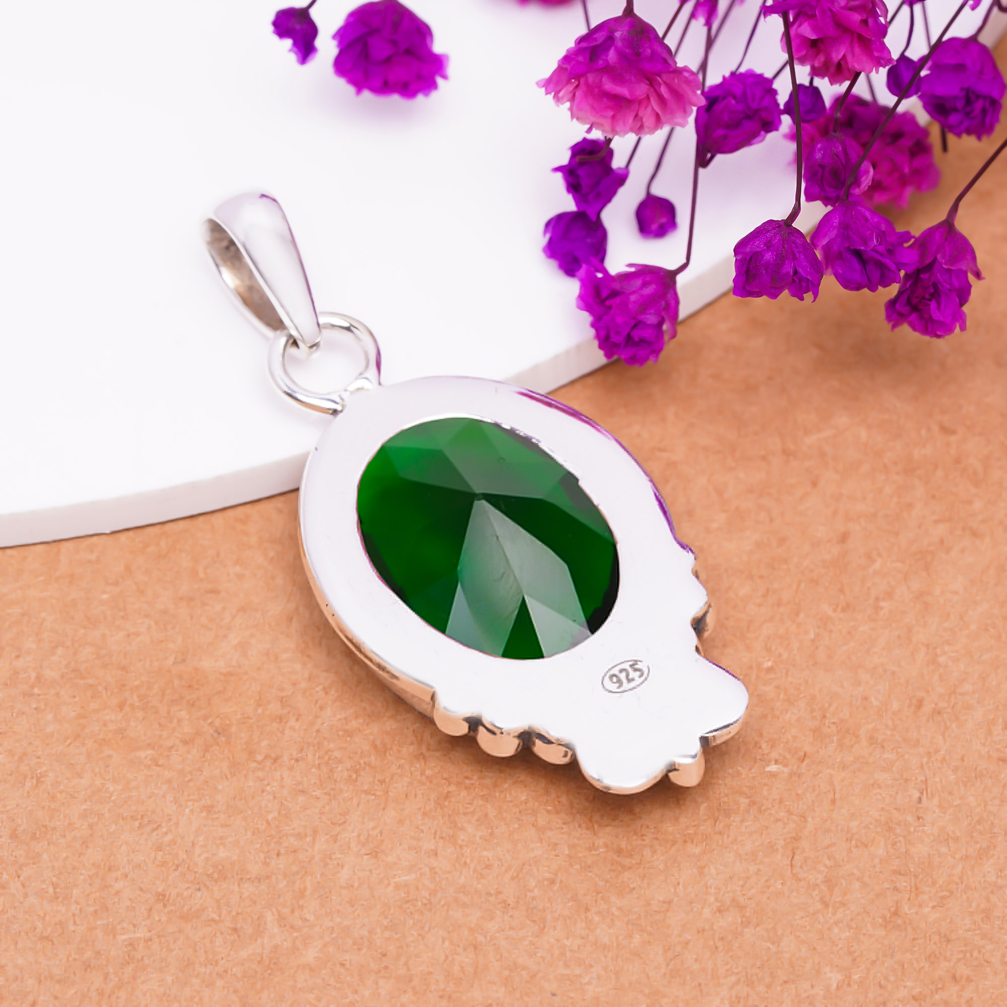 Chrome Diopside - Simulated 925 Solid Sterling Silver Pendant