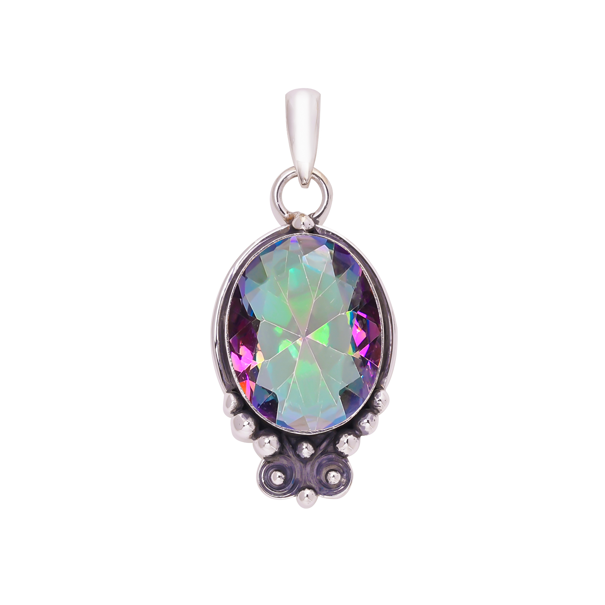 Rainbow Mystic Fire Topaz - Simulated 925 Solid Sterling Silver Pendant