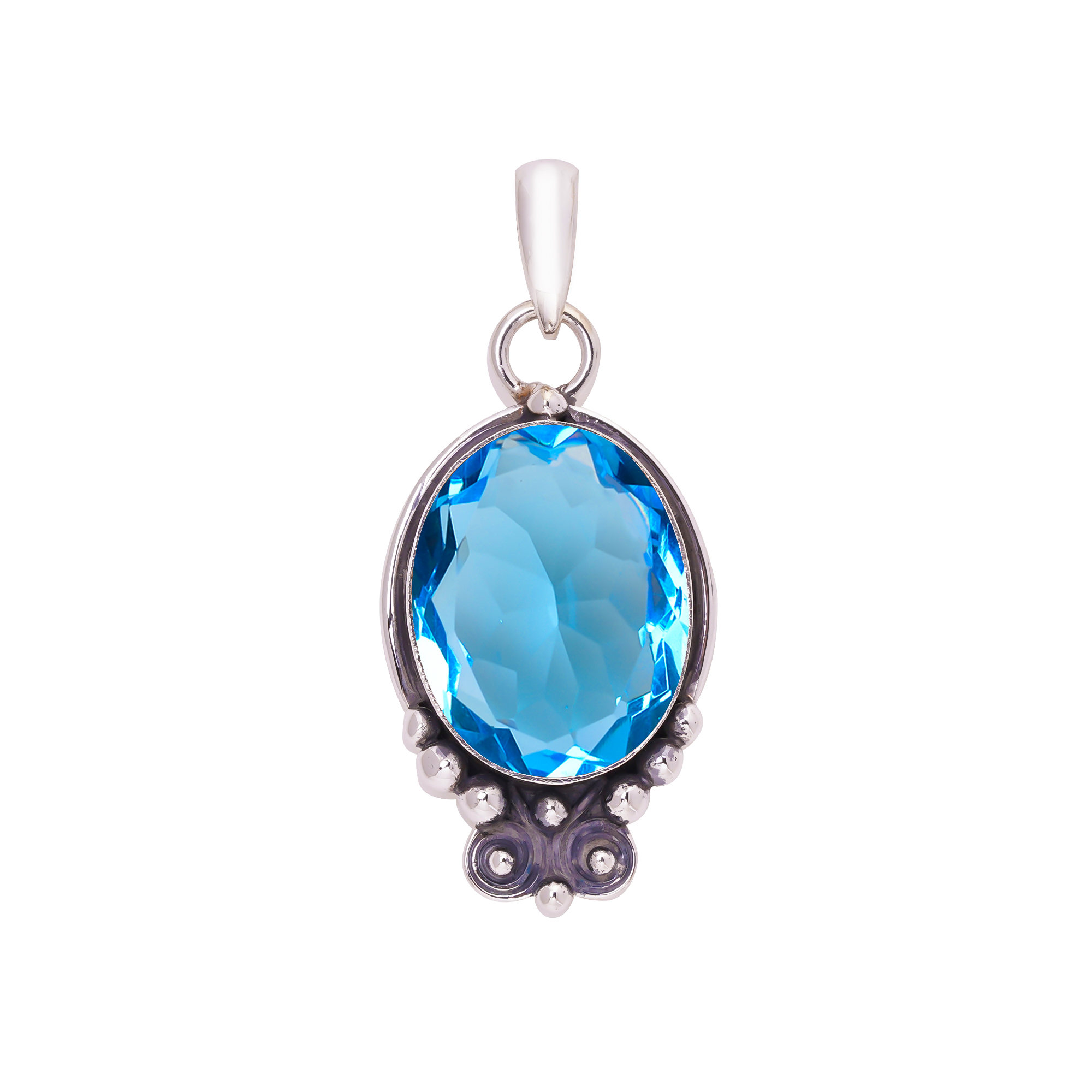 Blue Topaz - Simulated 925 Solid Sterling Silver Pendant